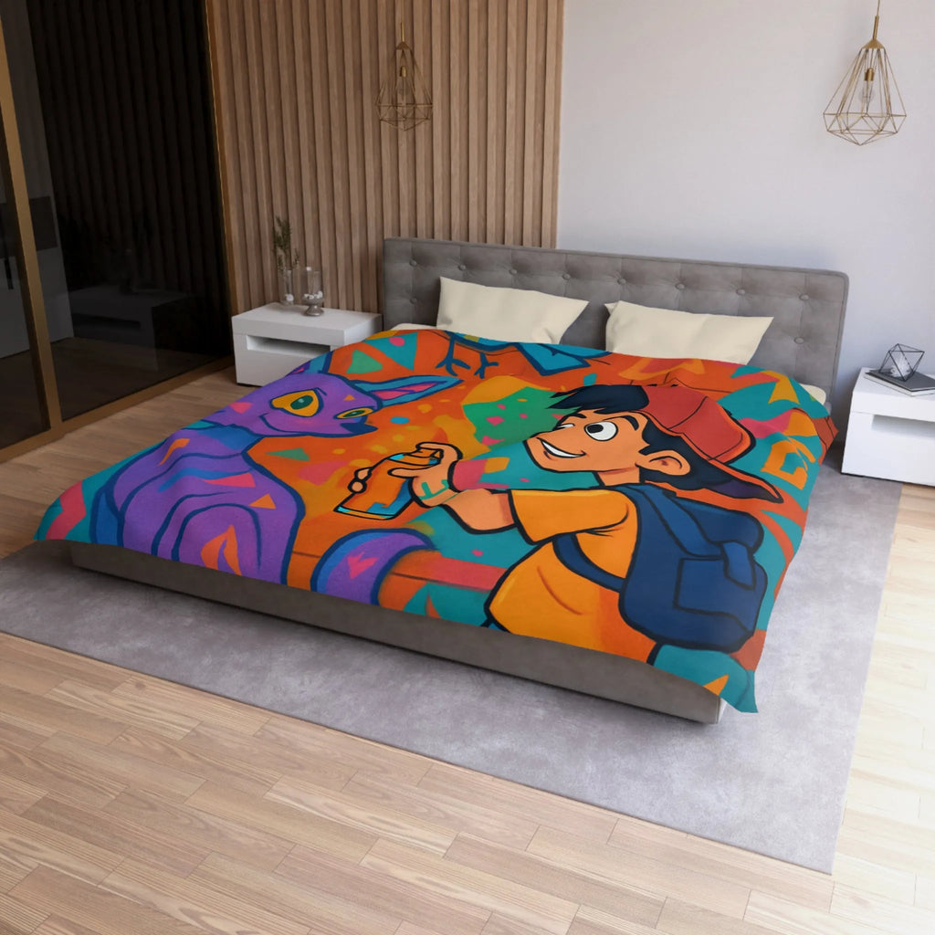 Housse de couette colorée pour enfant avec motifs graffiti et animaux urbains