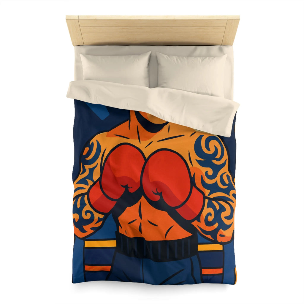 Housse de couette illustrée avec boxeur tatoué en style vectoriel coloré et dynamique