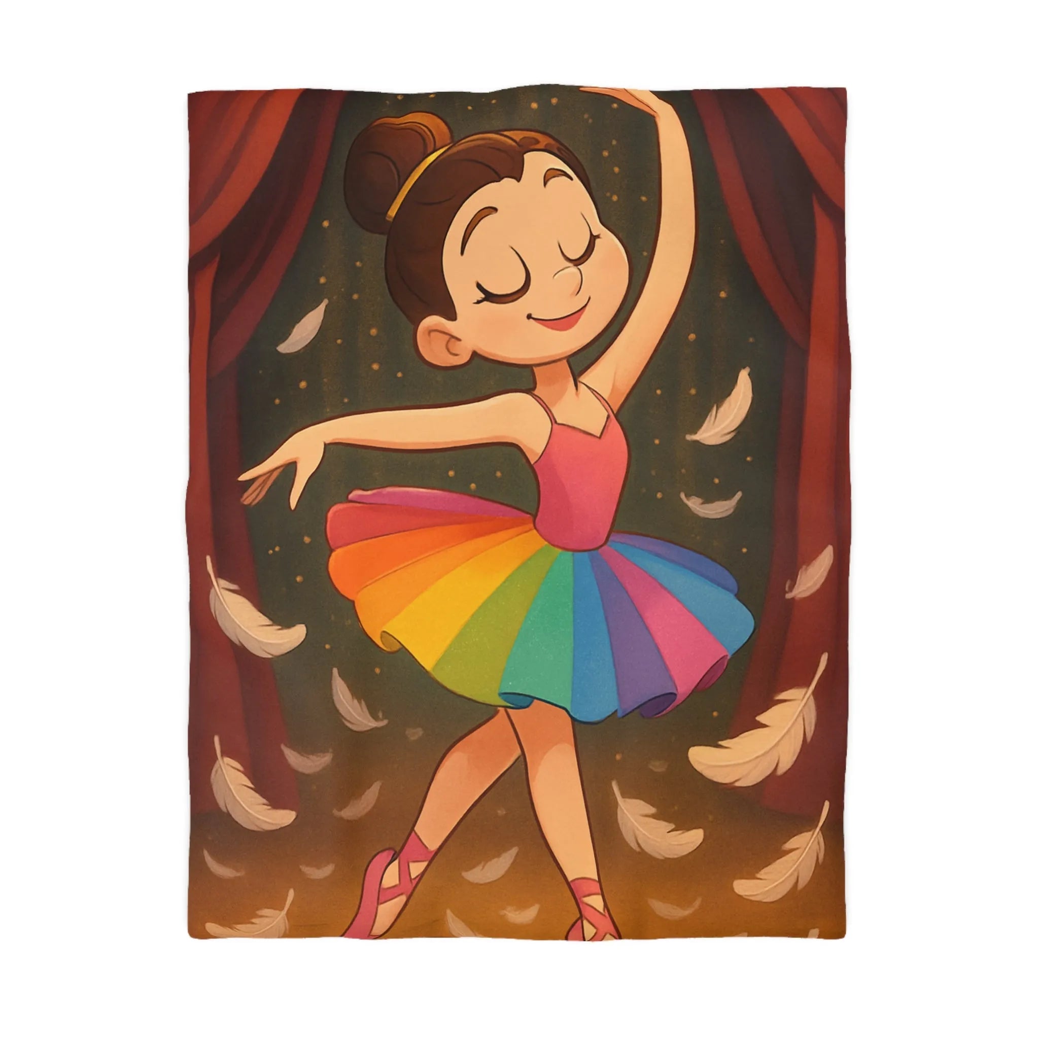 Housse de couette enfant ballerine arc-en-ciel danse plumes féériques pour chambre magique