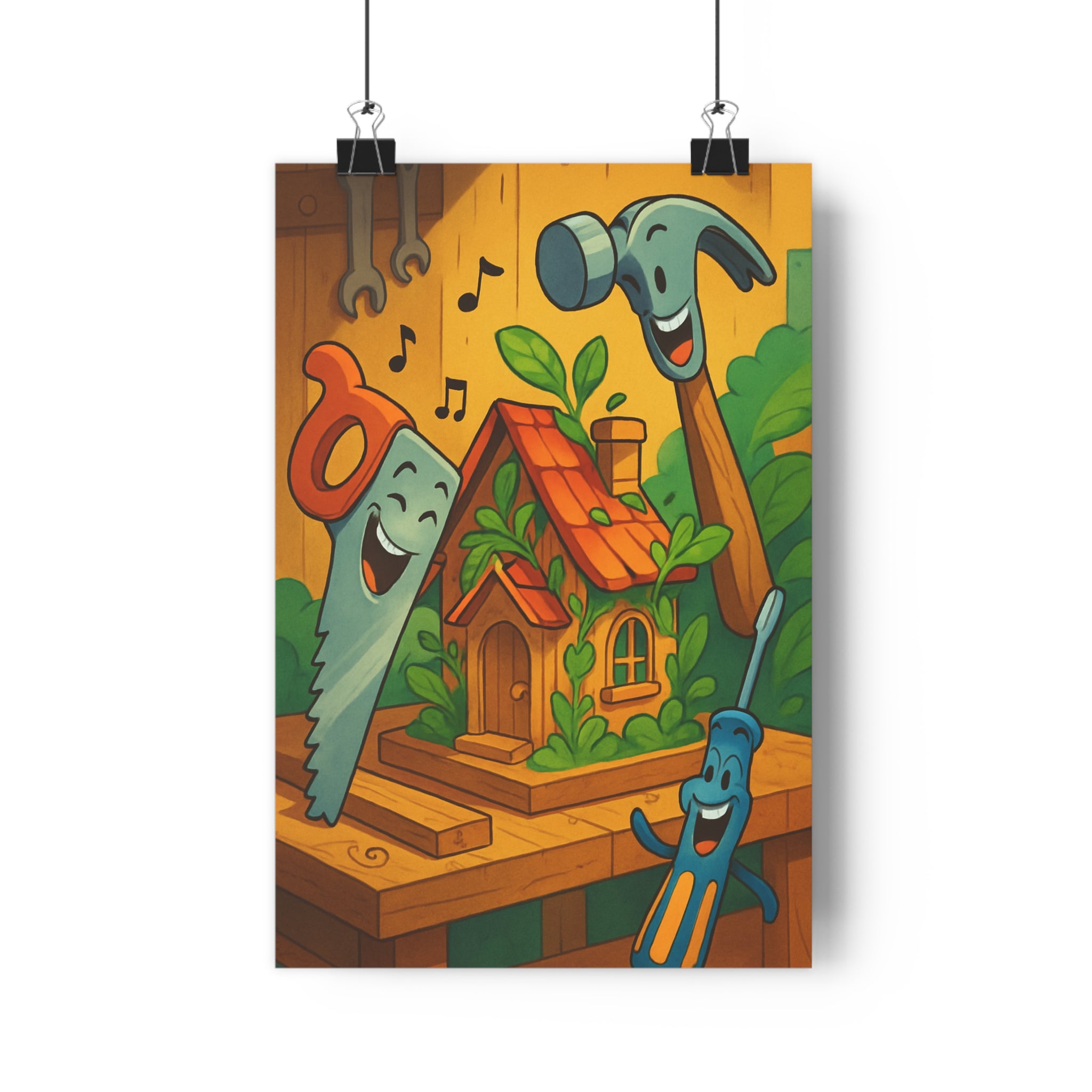 Poster décoratif bricolage joyeux coloré vert orange marron cartoon chambre enfant atelier maison 30x46