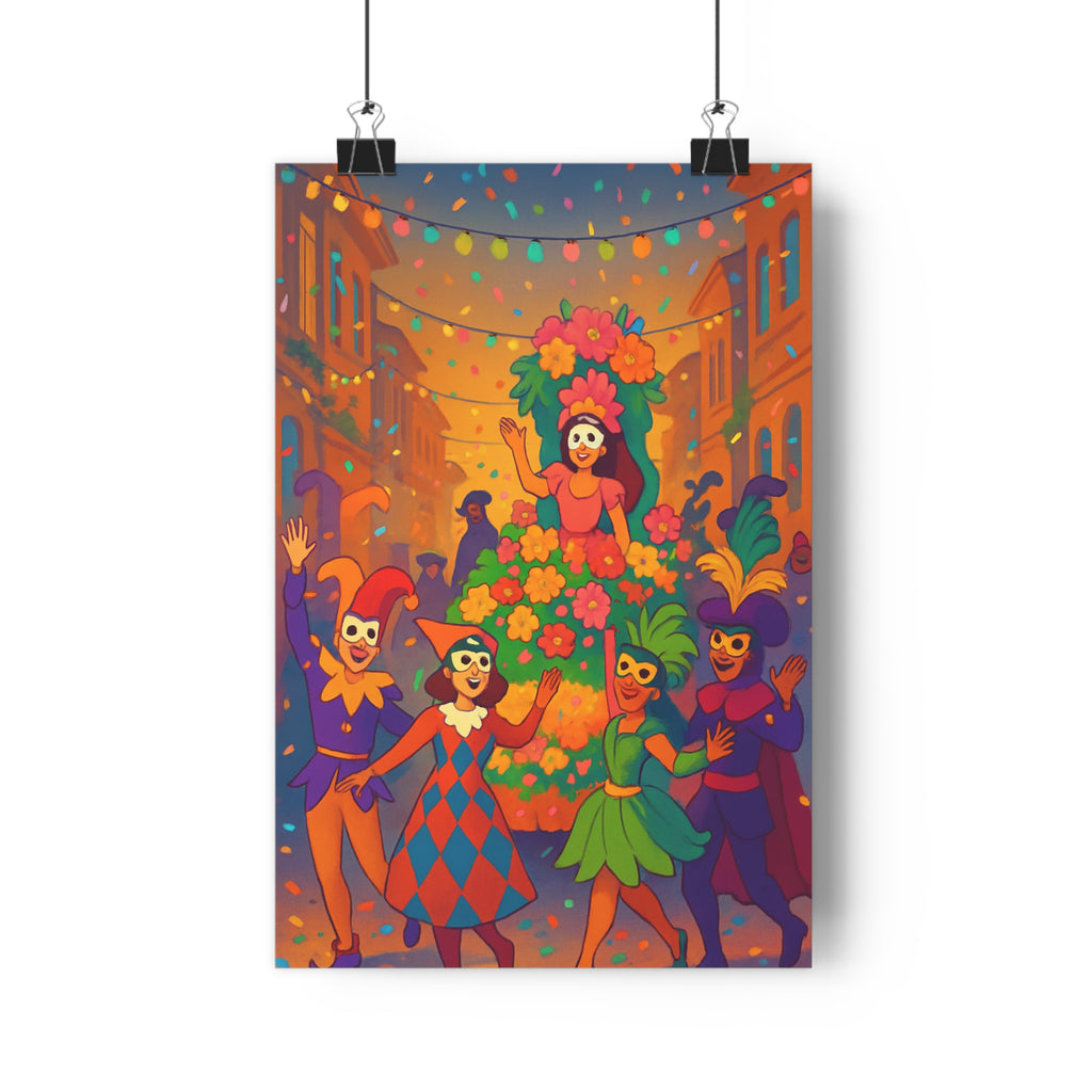 Poster décoratif cartoon rouge vert violet carnaval joyeux ambiance festive chambre salon enfant vibrant