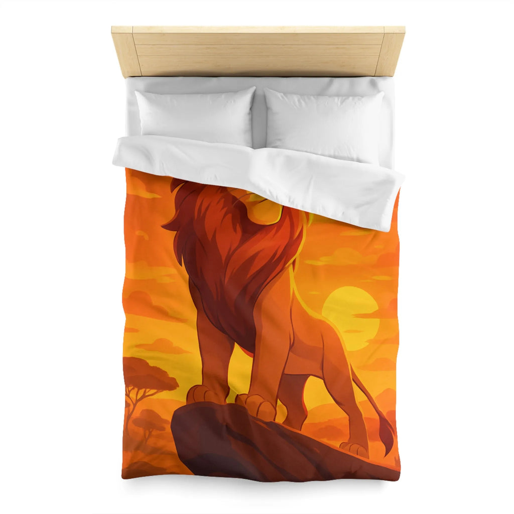 Housse de Couette Lion Majestueux au Coucher du Soleil pour Chambre Thématique Safari