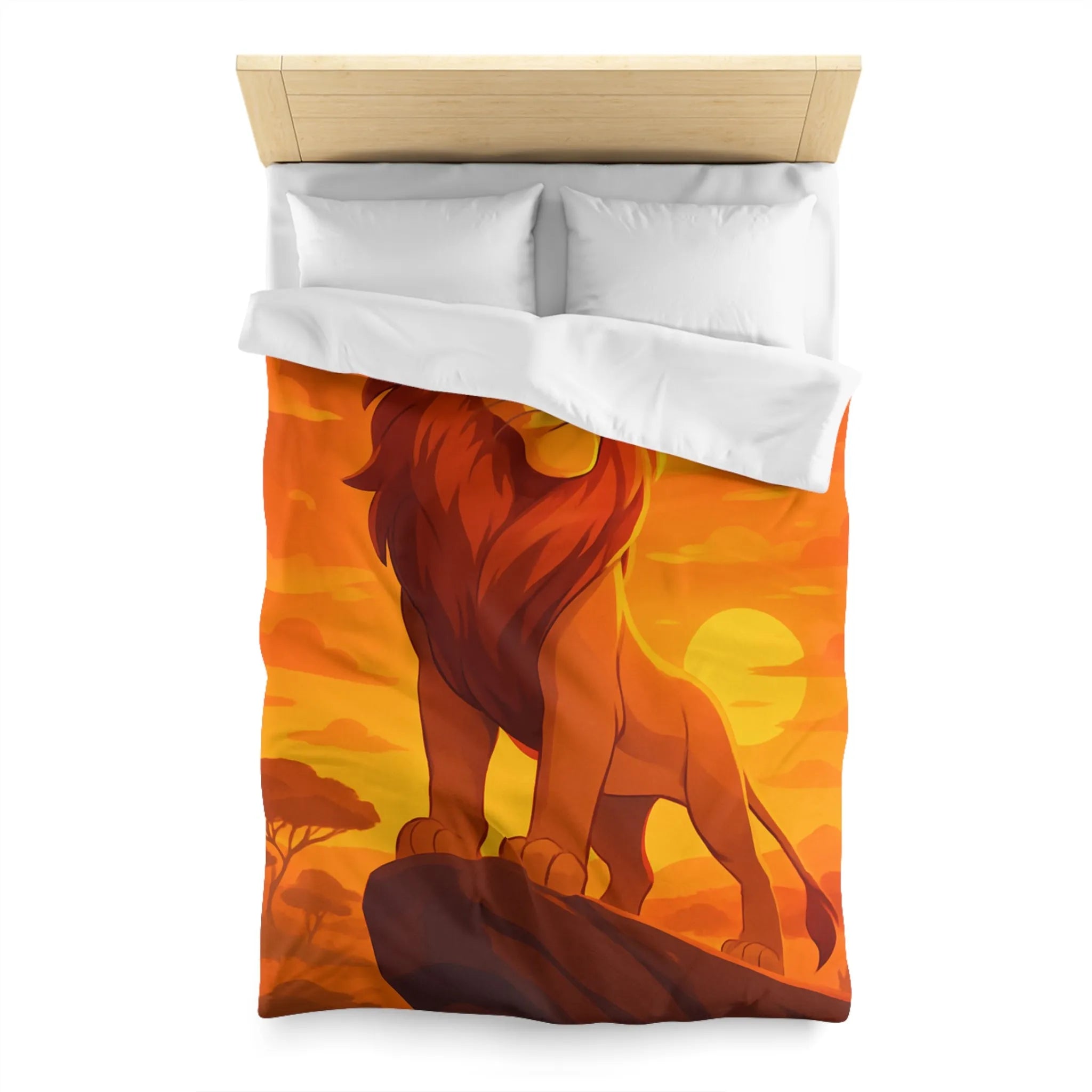 Housse de Couette Lion Majestueux au Coucher du Soleil pour Chambre Thématique Safari