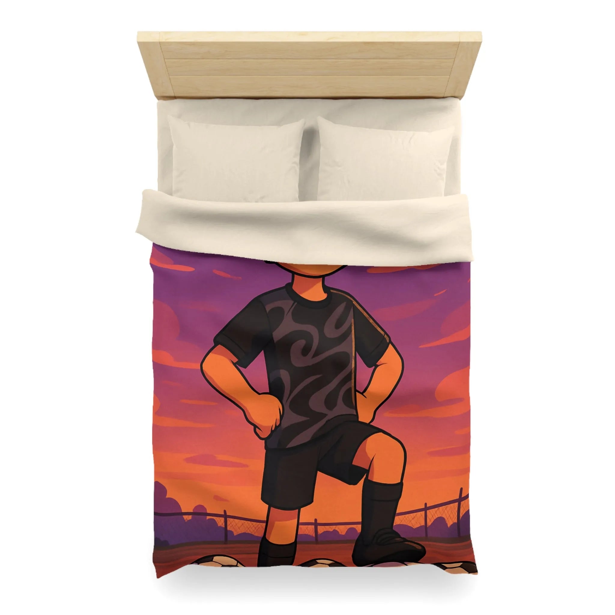 Housse De Couette Enfant Avec Illustration Inspirante Joueur De Football Au Coucher Du Soleil