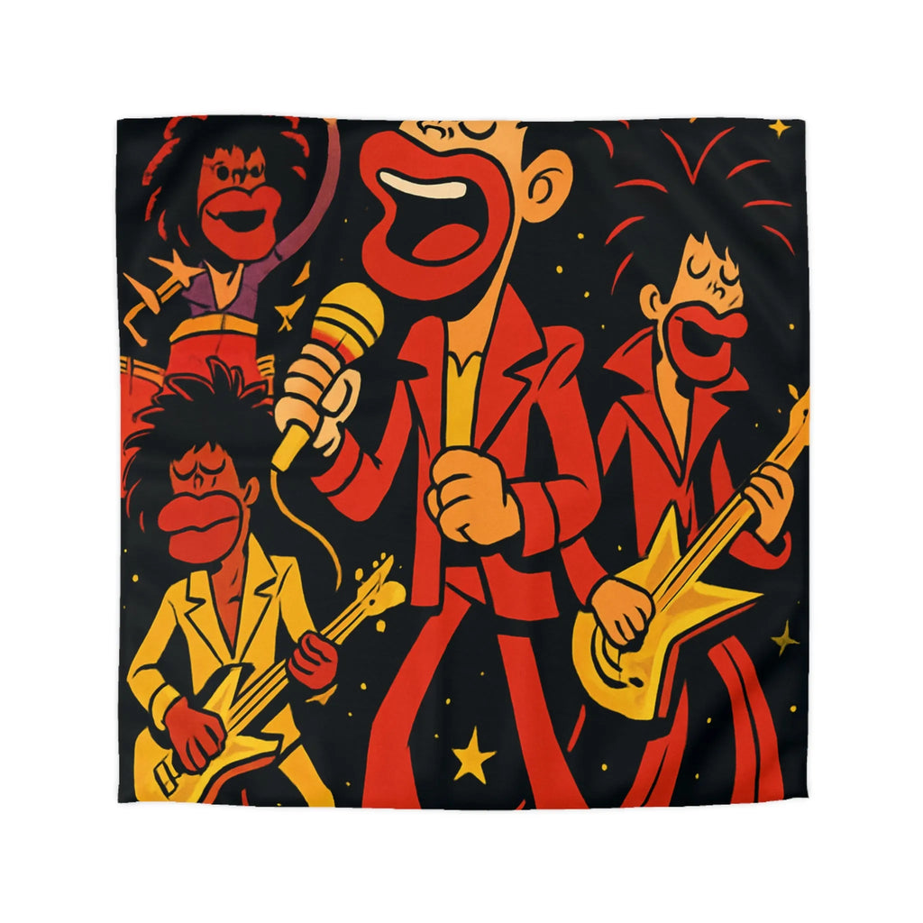 Housse de couette colorée avec illustrations de musiciens sous un ciel étoilé