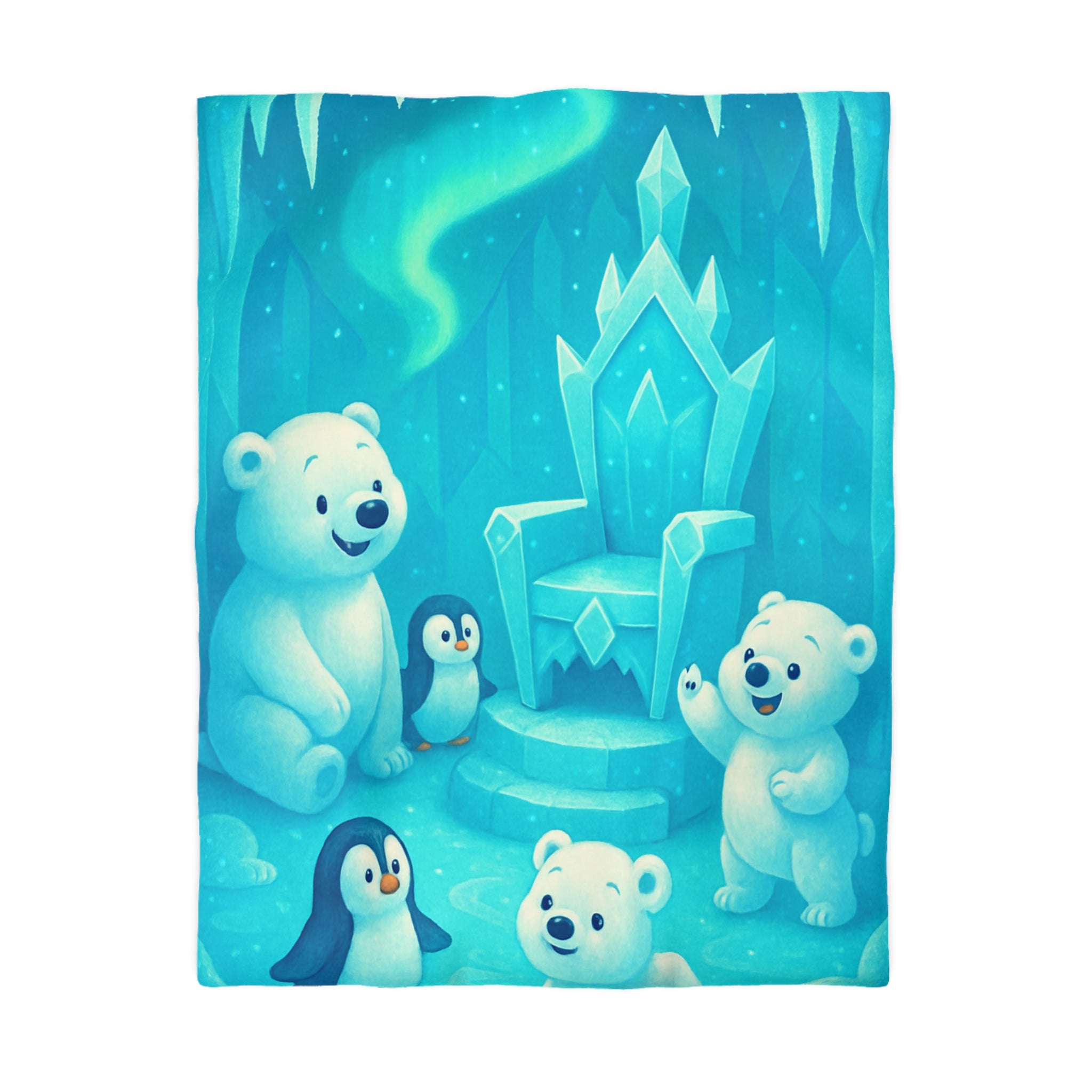 Housse de couette polaire avec ours et pingouins dans royaume glacial féerique