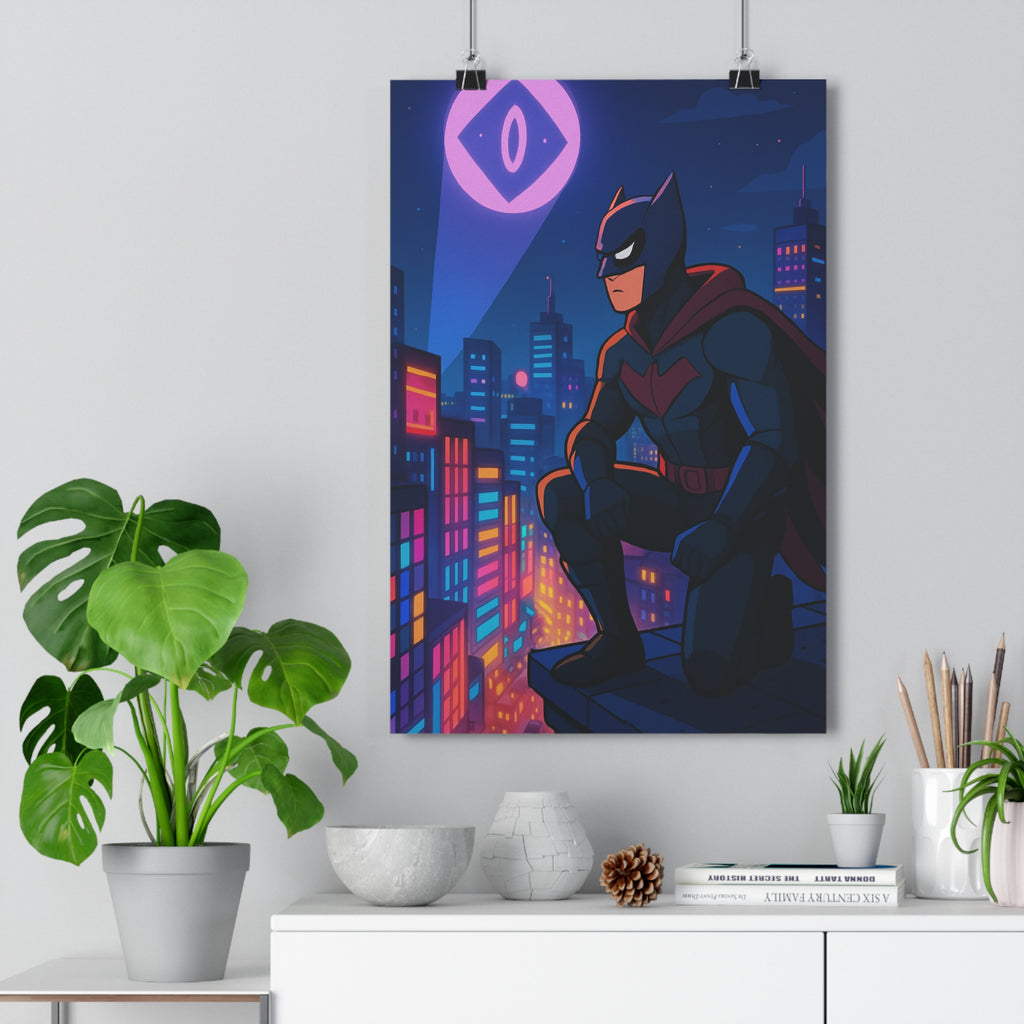 Poster décoratif superhéros sombre urbain animé ville lumineuse dynamique chambre salon 30x46 style captivant