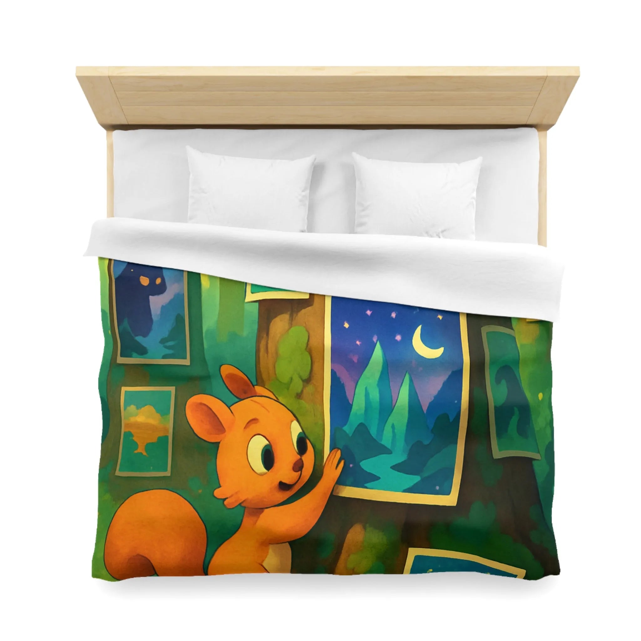 Housse de Couette Enchantée avec Écureuil et Tableaux Nocturnes pour Chambre d'Enfant