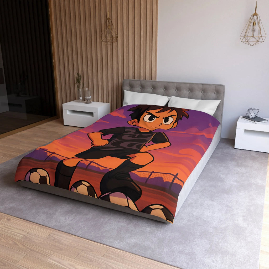Housse De Couette Enfant Avec Illustration Inspirante Joueur De Football Au Coucher Du Soleil