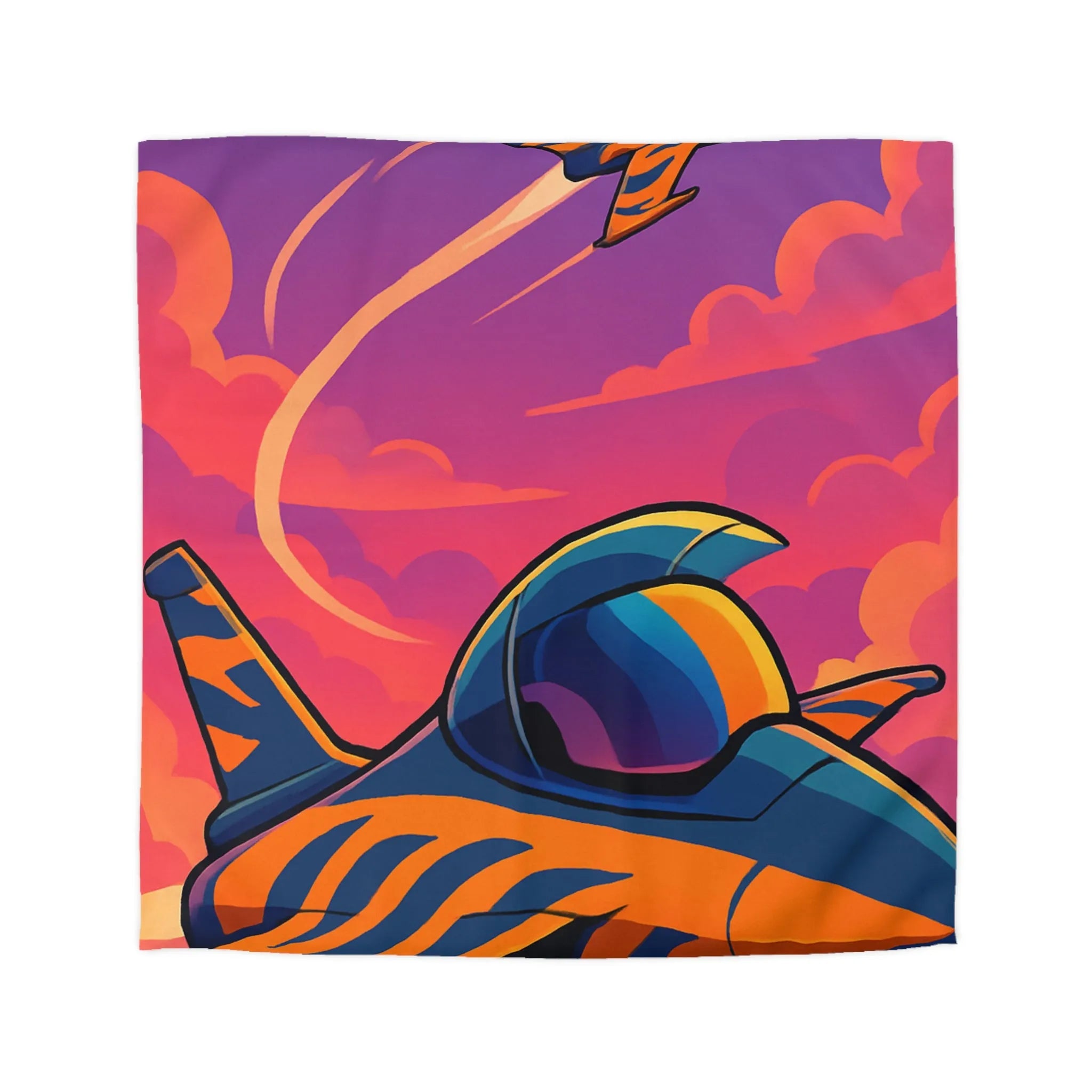 Housse de couette avec motifs de jets colorés volant dans un ciel vibrant