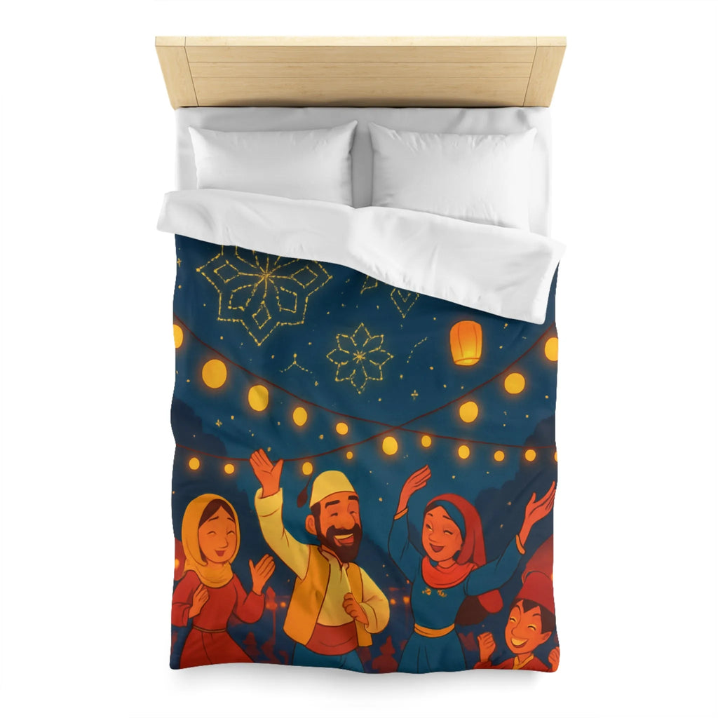 Housse de Couette Avec Scène Festive Nocturne et Lanternes Flottantes Pour Décoration Chambre