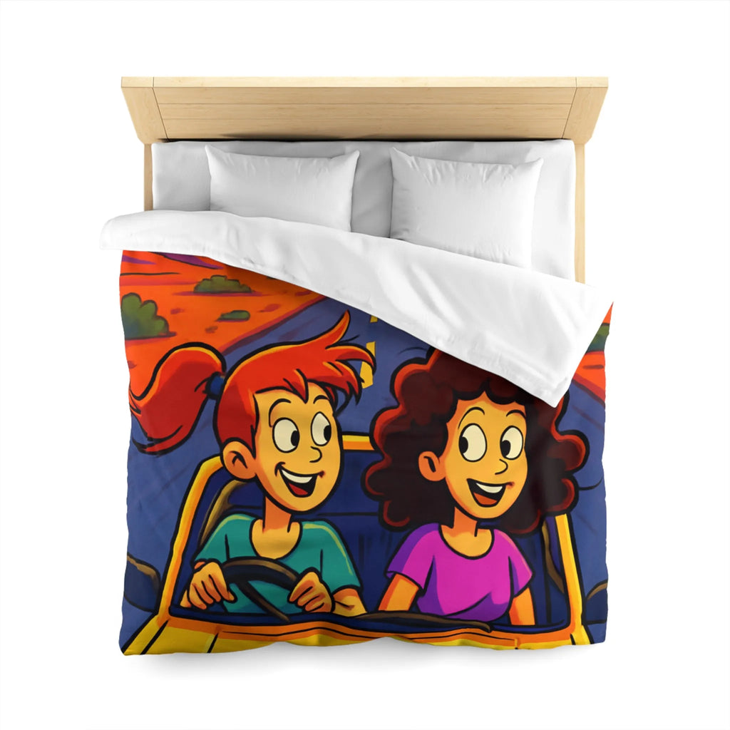 Housse de couette lumineuse pour enfants avec coucher de soleil animé en voiture joyeuse