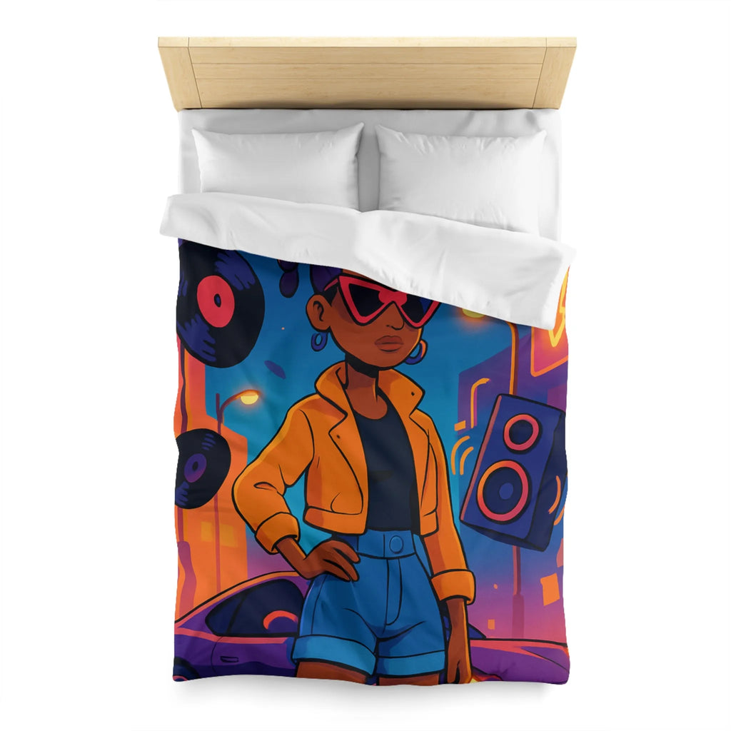 Housse de couette avec allure rétro urbaine et style dynamique aux couleurs vives