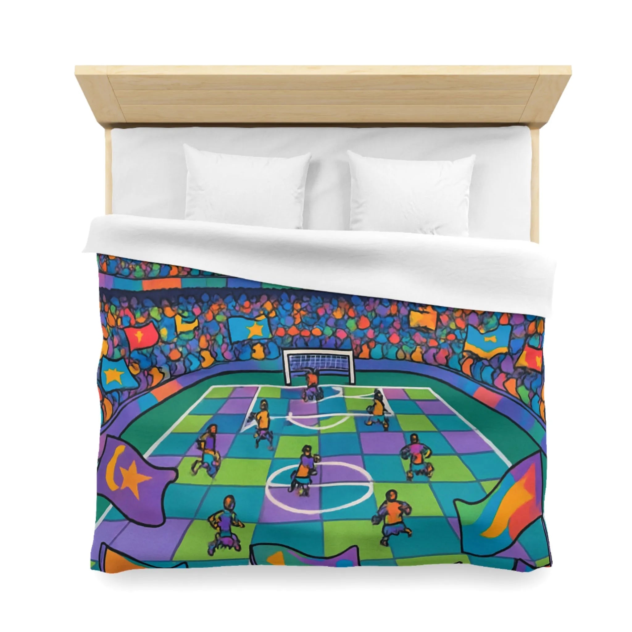 Housse de couette colorée avec motif de stade de football sous ciel étoilé