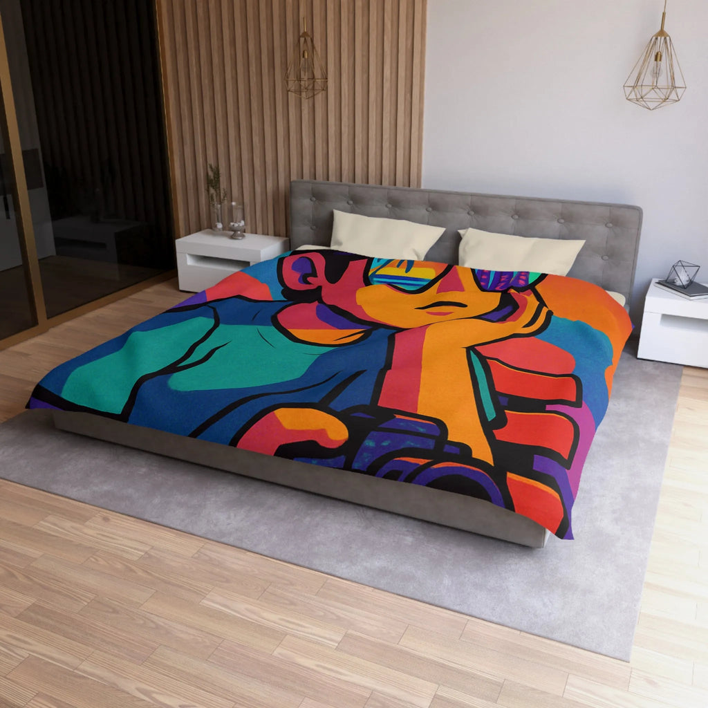 Housse de couette animée jeune rêveur lunettes de soleil et appareil photo colorés