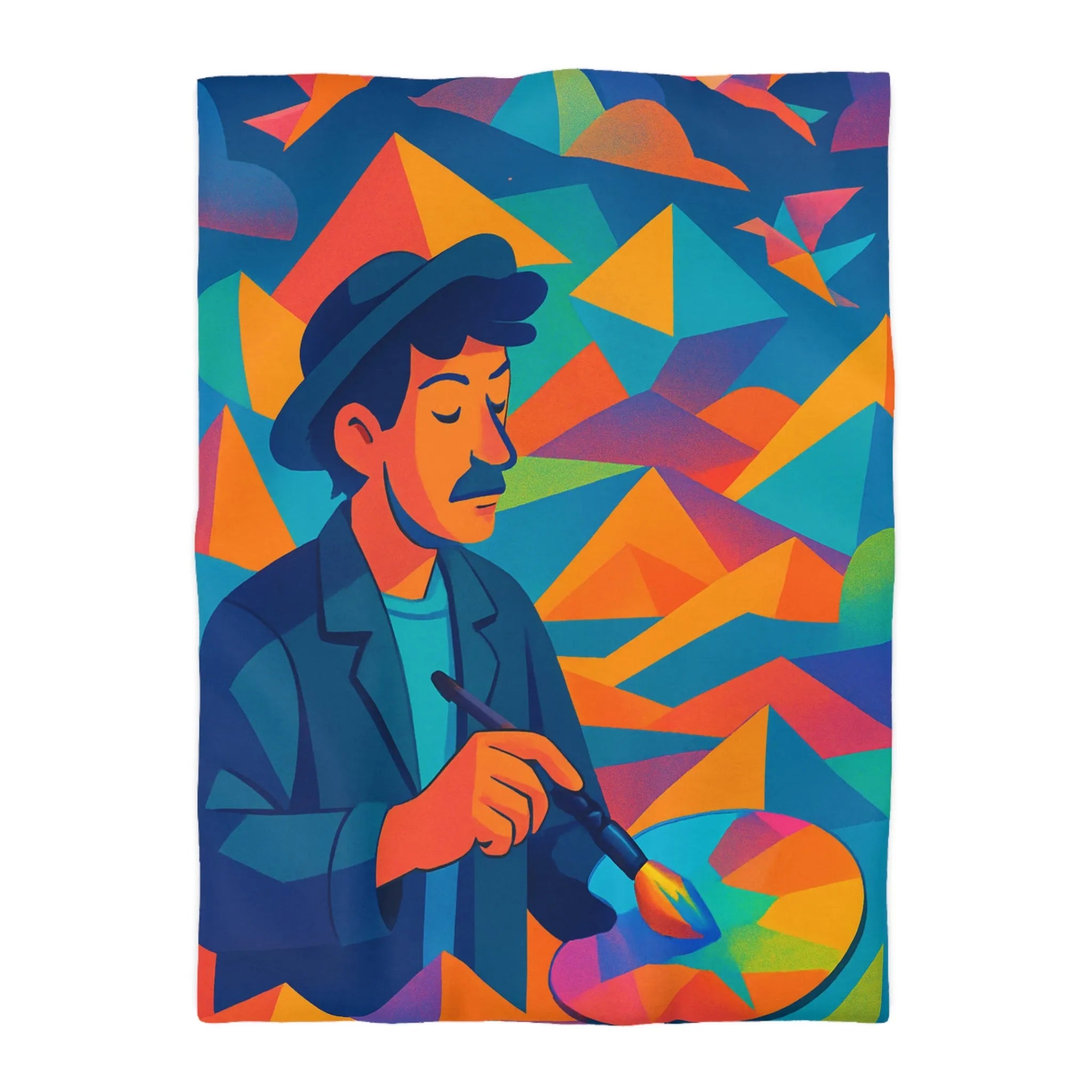 Housse De Couette Artistique Multicolore Avec Paysage Géométrique Et Peintre Créatif