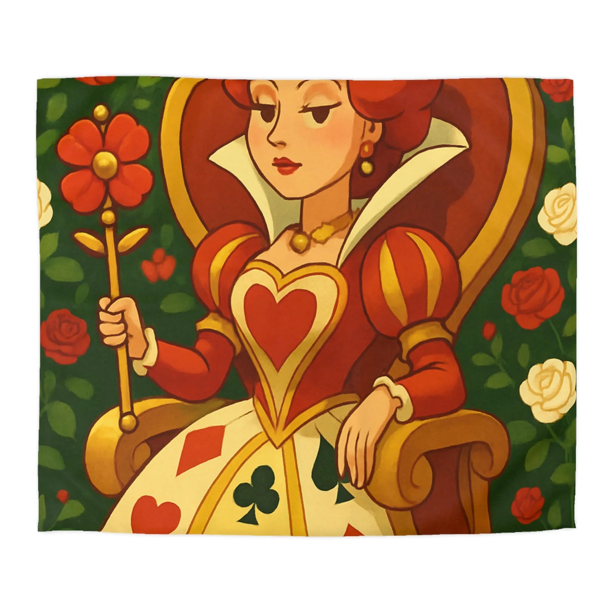 Élégante et royale housse de couette reine avec motifs coeurs détails rouge vibrant