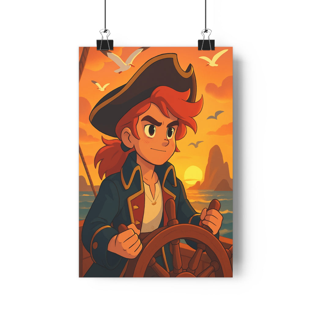 Poster décoratif aventure capitaine mer coucher soleil orange bleu chambre ambiance chaleureuse unique qualité