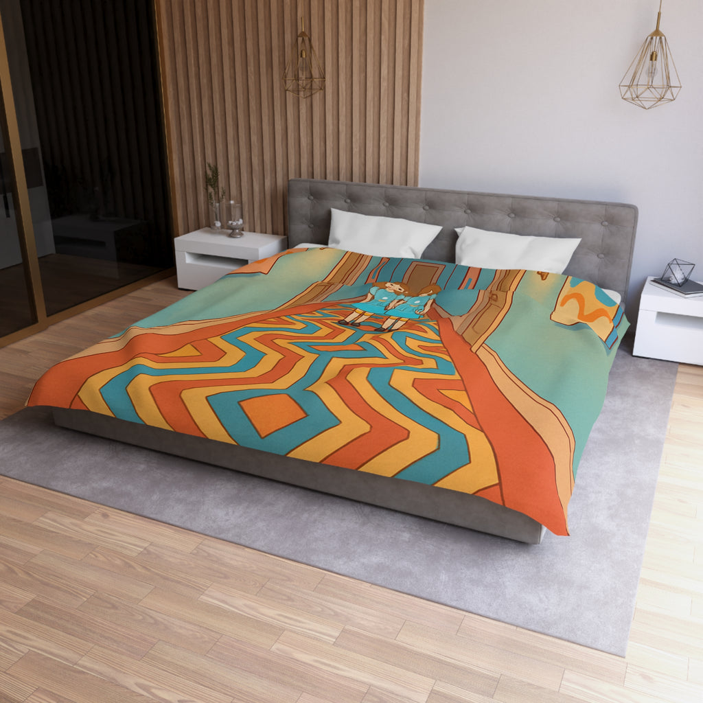 Housse de couette motif géométrique rétro et ambiance inspirée de films classiques d'horreur