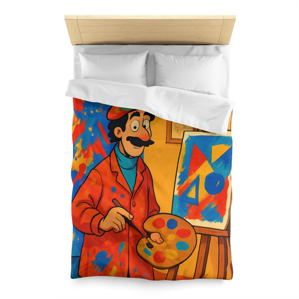 Housse de Couette Artiste Coloré avec Palette et Arrière-Plan Géométrique Expressif