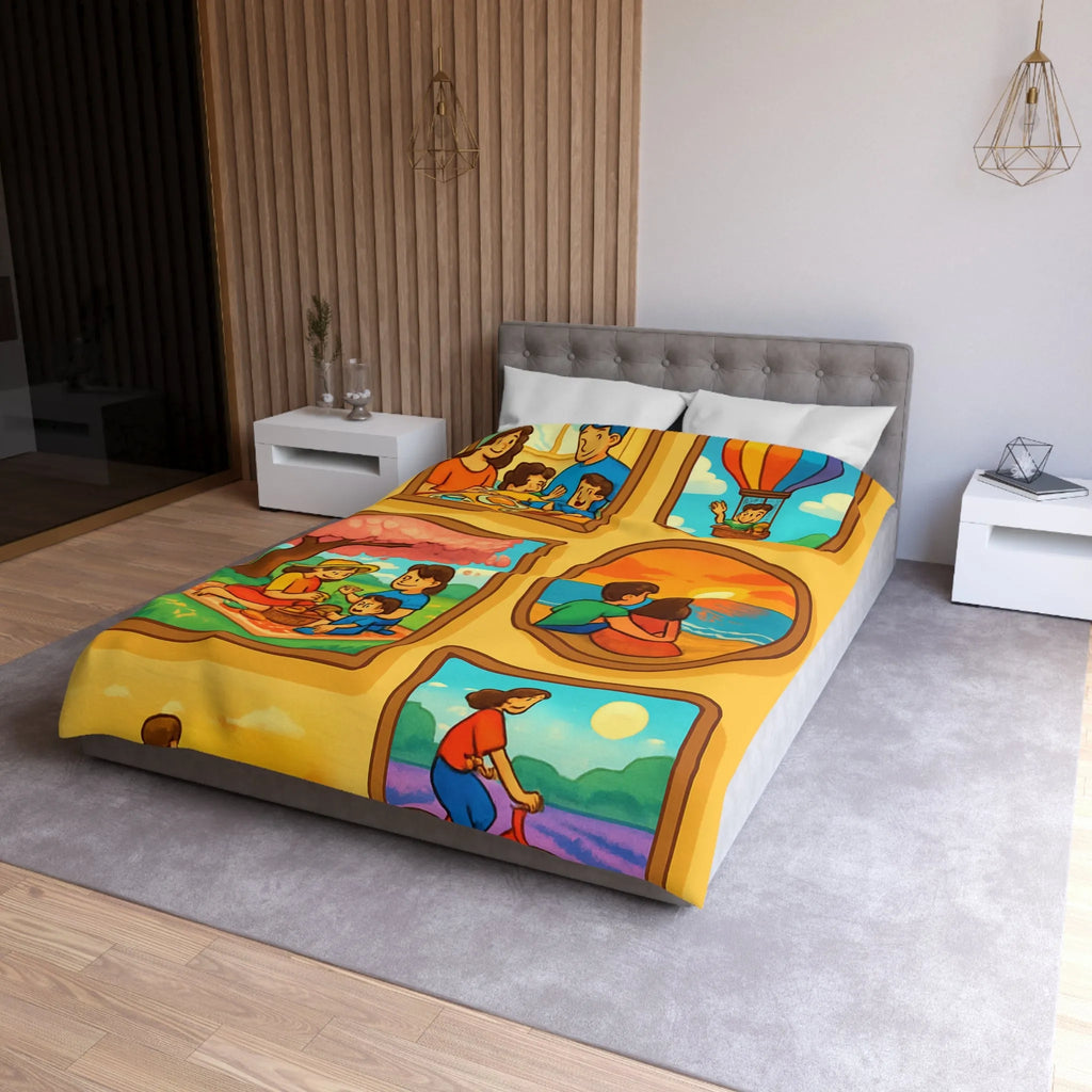 Housse de couette imprimée scènes chaleureuses de famille pour chambre à coucher confortable