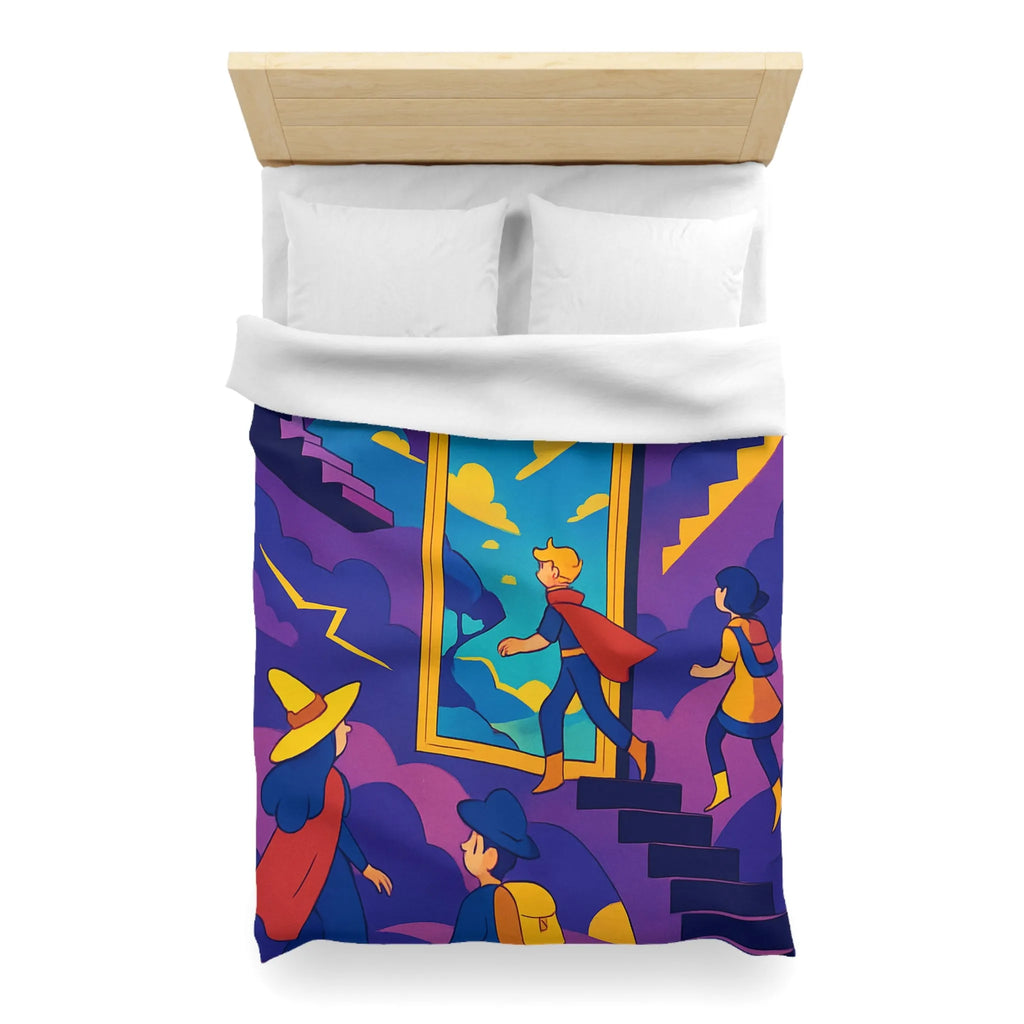 Housse de couette aventure magique avec personnages et miroir vers un monde fantastique
