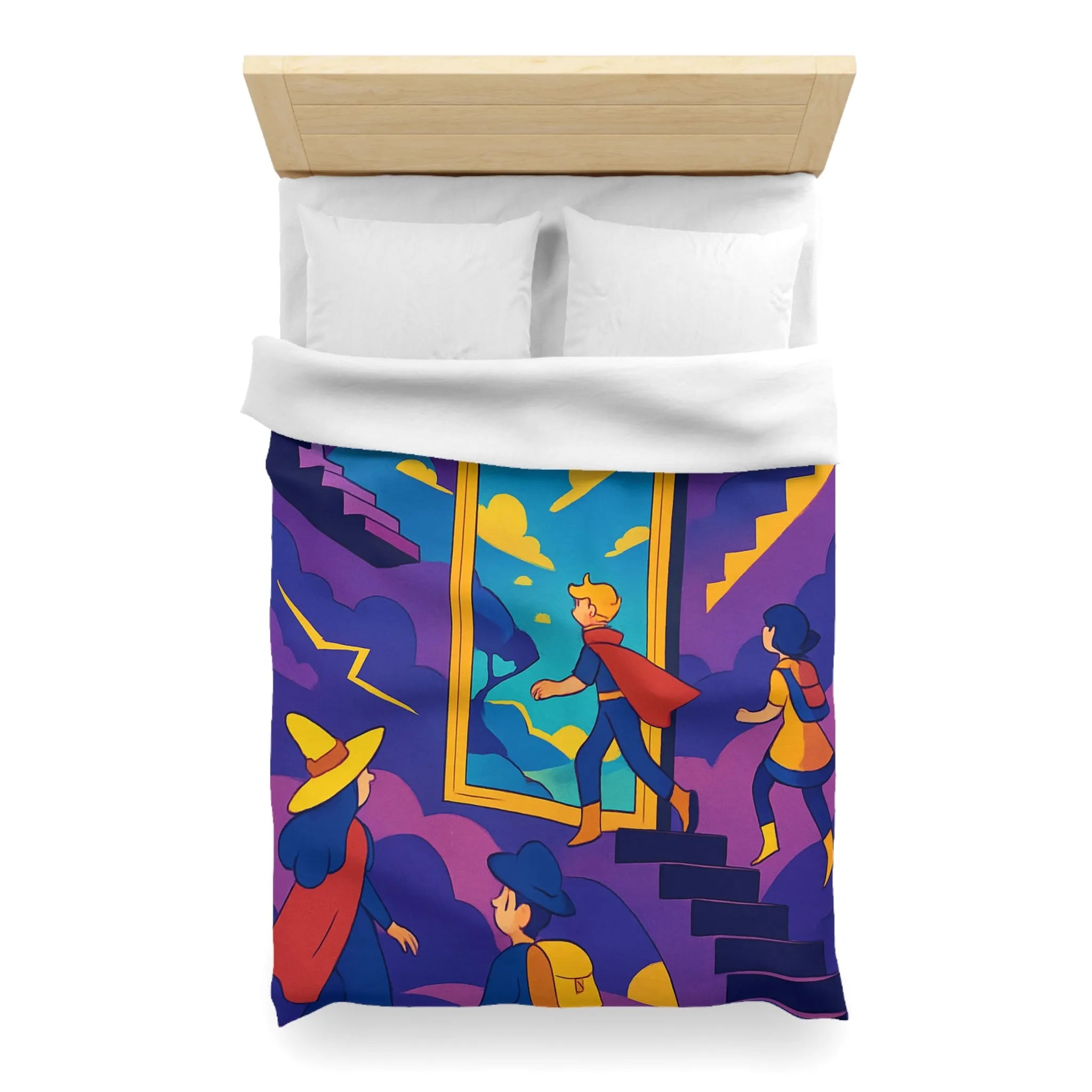 Housse de couette aventure magique avec personnages et miroir vers un monde fantastique