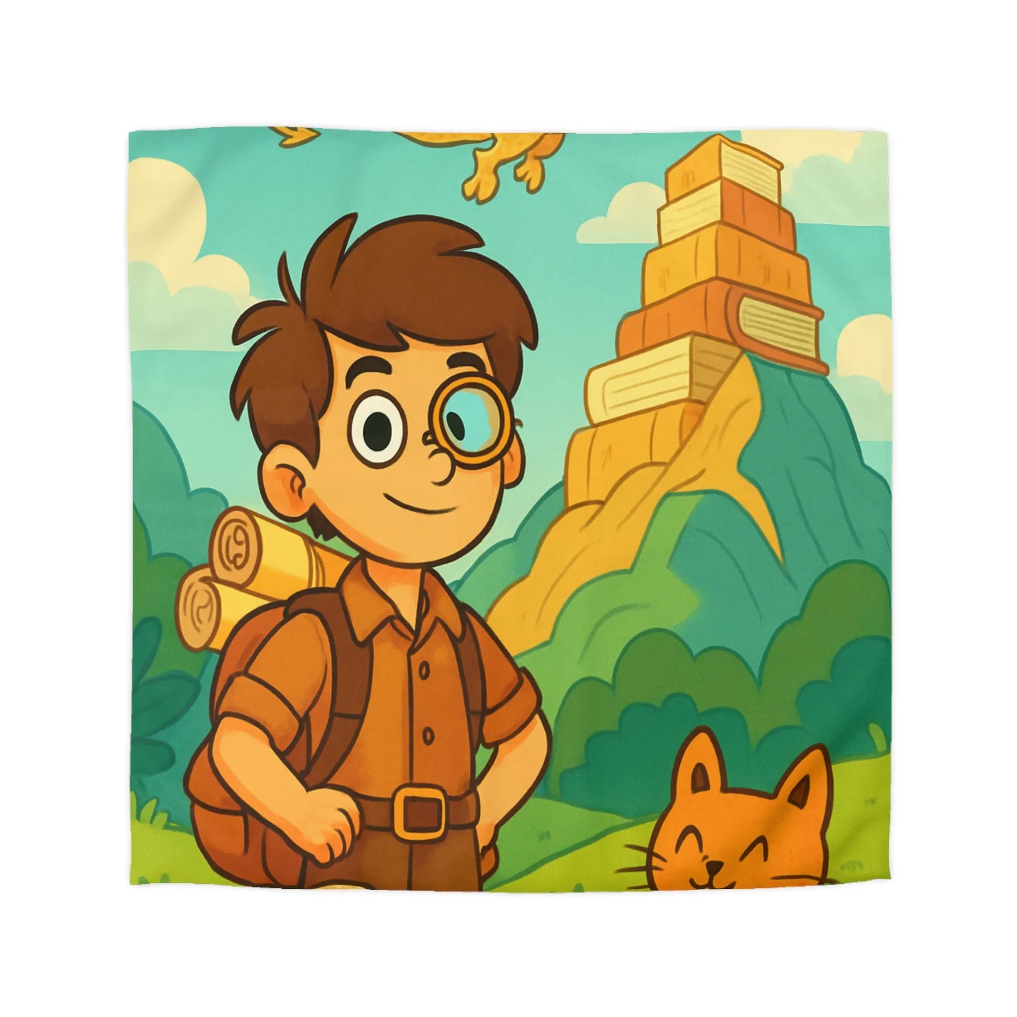 Housse de Couette Enfant Aventure avec Dragon et Animaux pour Voyage Imaginaire