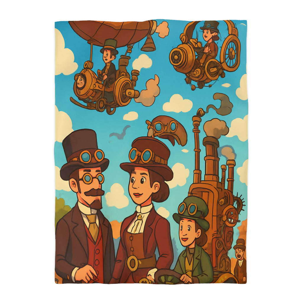 Housse de couette style rétro avec motifs steampunk et engins volants artistiques