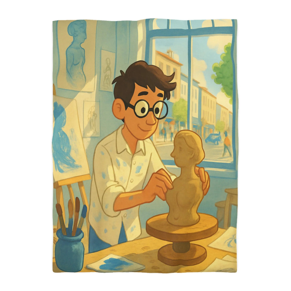 Housse de couette artistique avec design de studio de sculpture lumineusement coloré