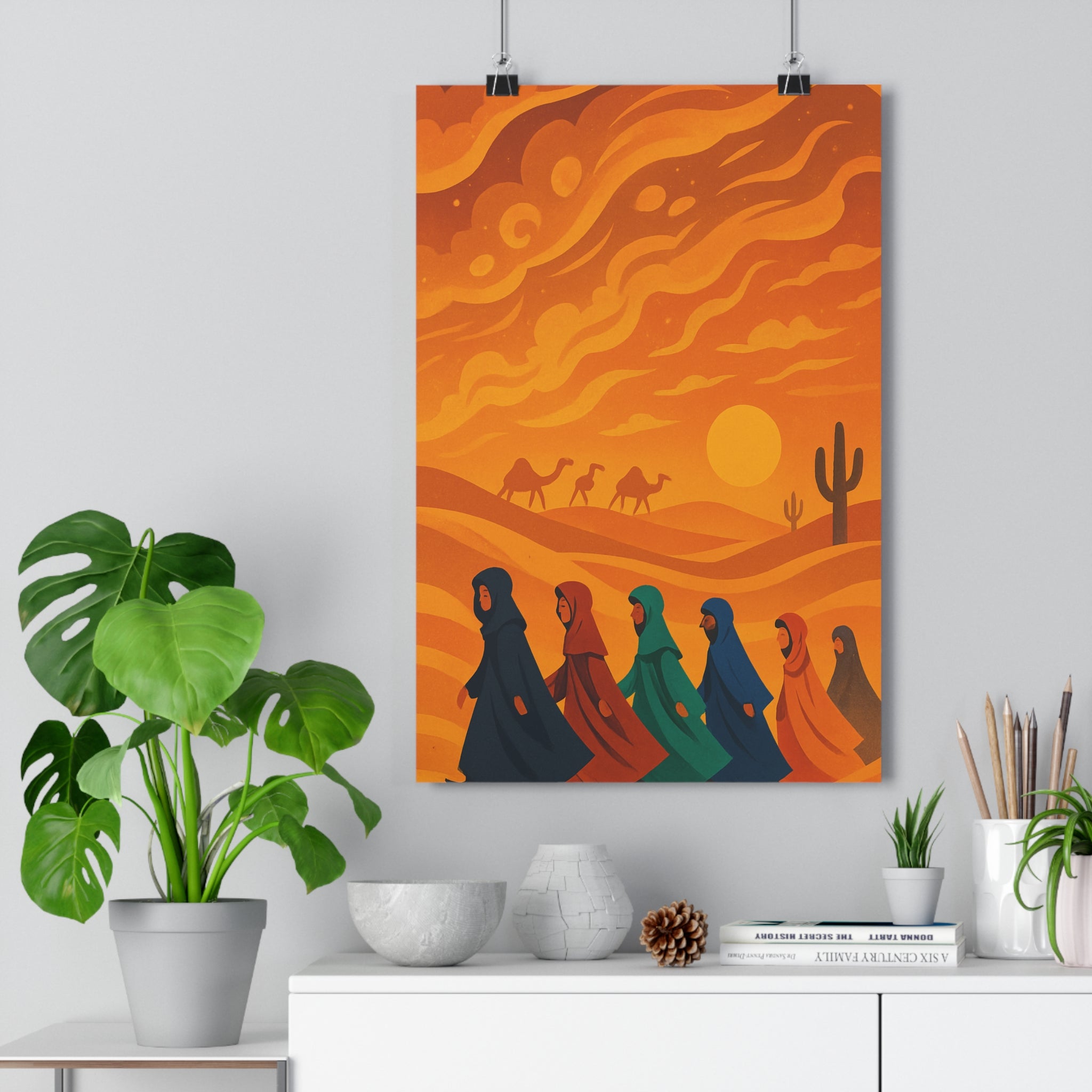 Poster décoratif dessin animé jaune orange désert mystique poétique salon chambre aventure visuel art