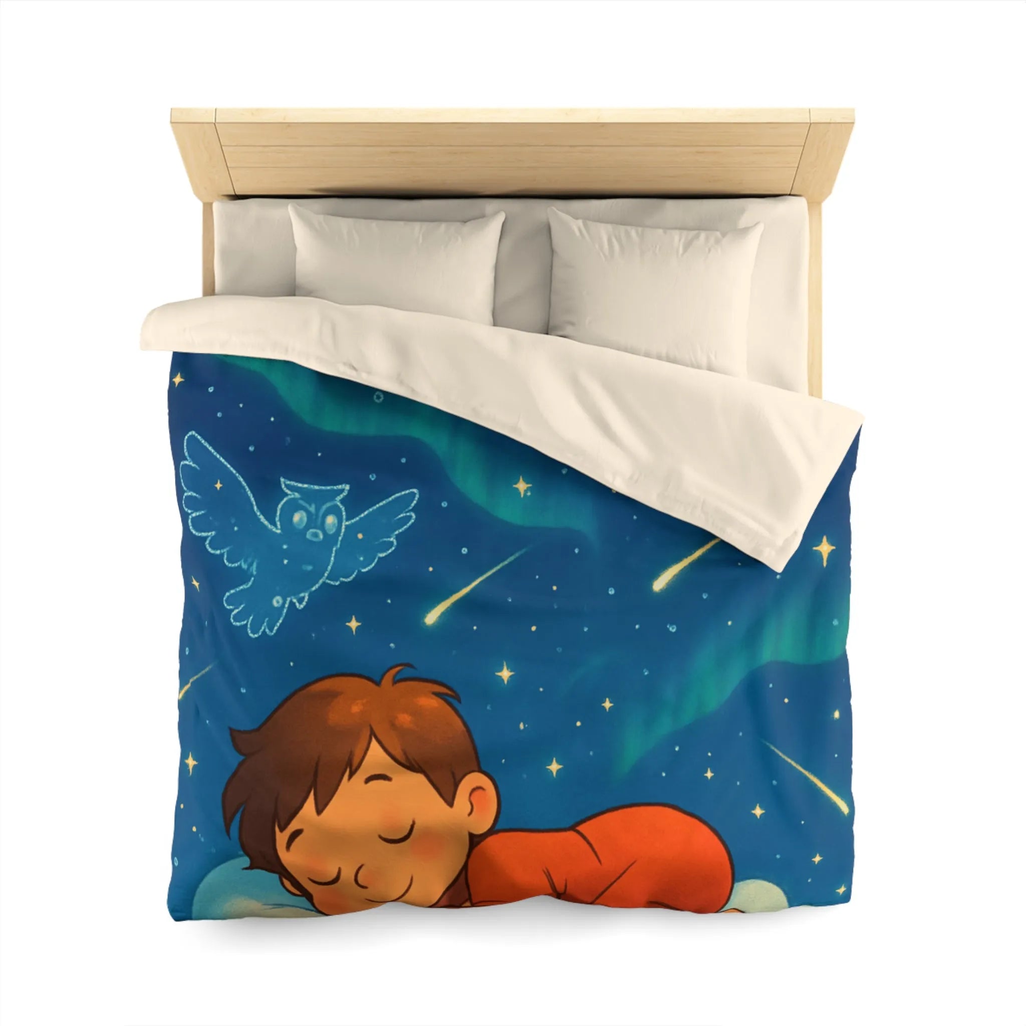 Housse de couette enfant étoilée avec animaux et motifs célestes colorés