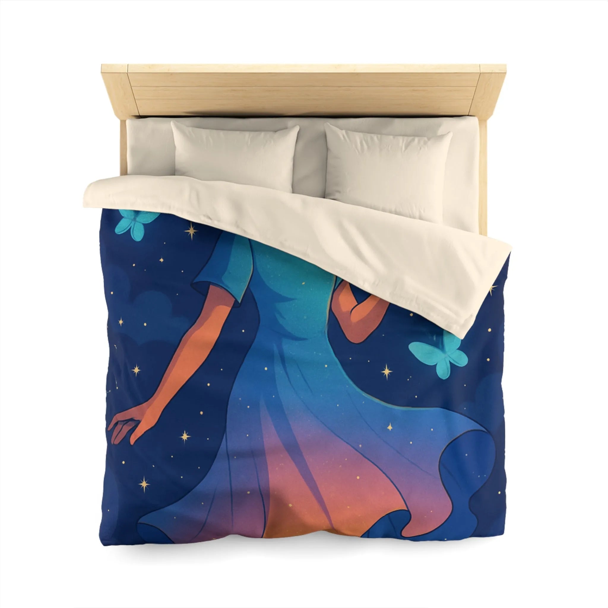 Housse de couette enfant rêve étoilé fille flottant avec globe et papillons