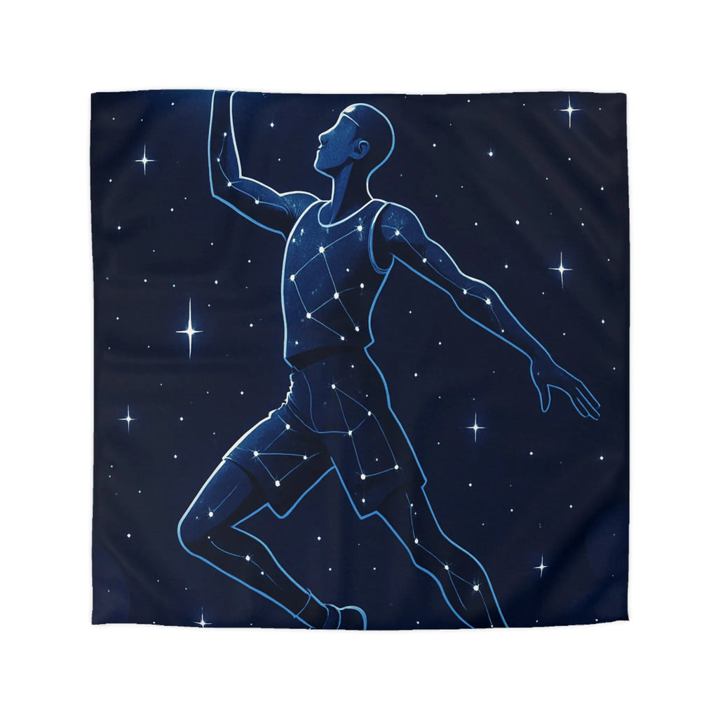 Housse de couette céleste étoilée avec silhouette de joueur de basketball en suspension
