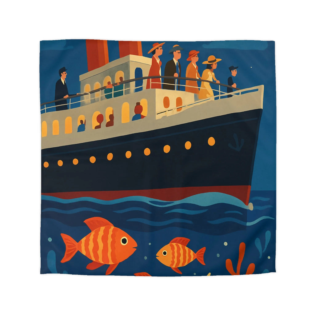 Housse de couette bateau rétro, poissons colorés, ambiance marine, nuit étoilée