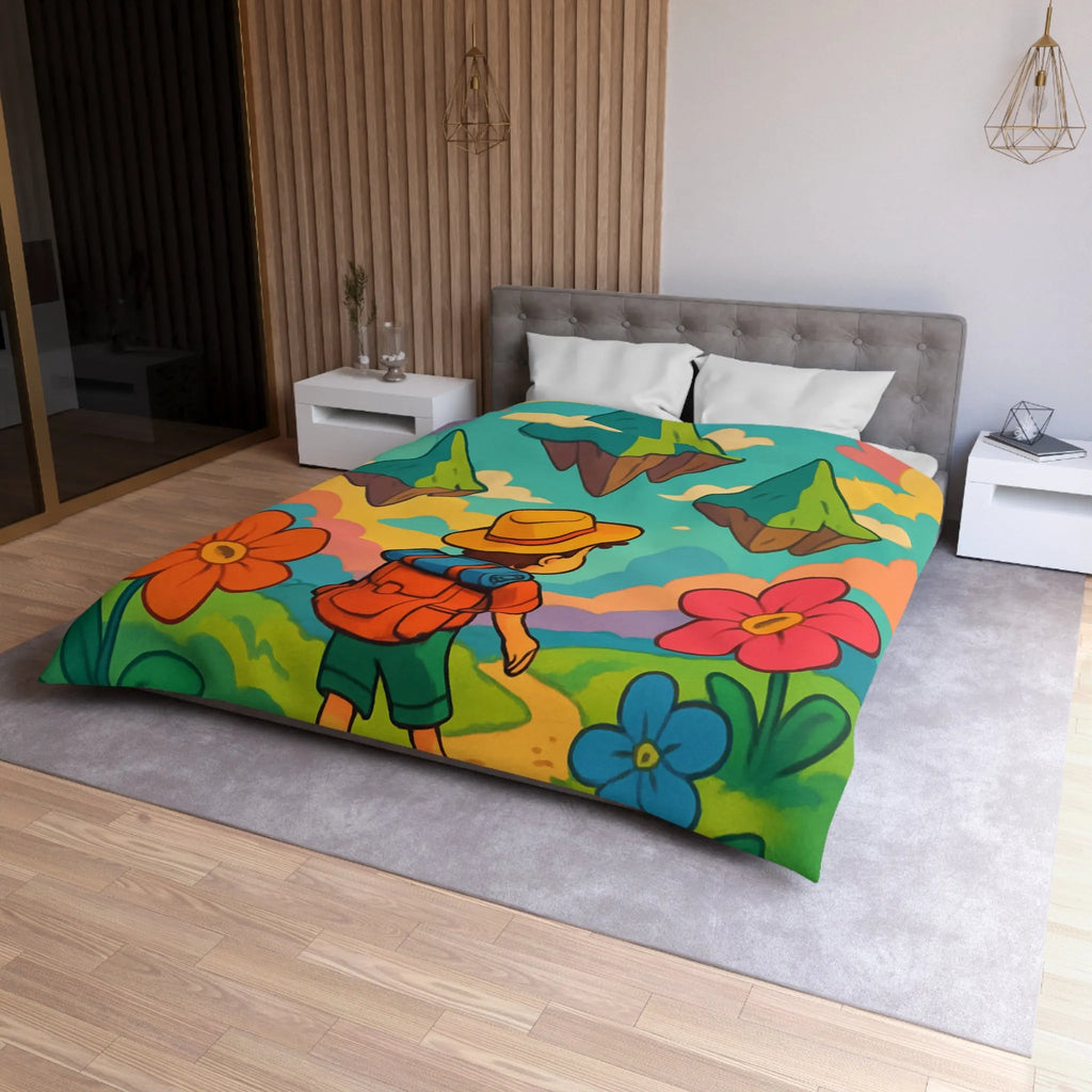 Enchanted Forest Adventure with Cute Clouds: Kid's Dreamland Bedding Set Design