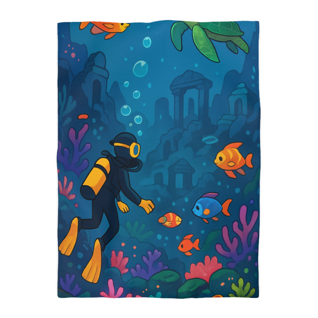 Housse de Couette Requin: Scène Sous-Marine Colorée avec Poissons Exotiques et Tortue