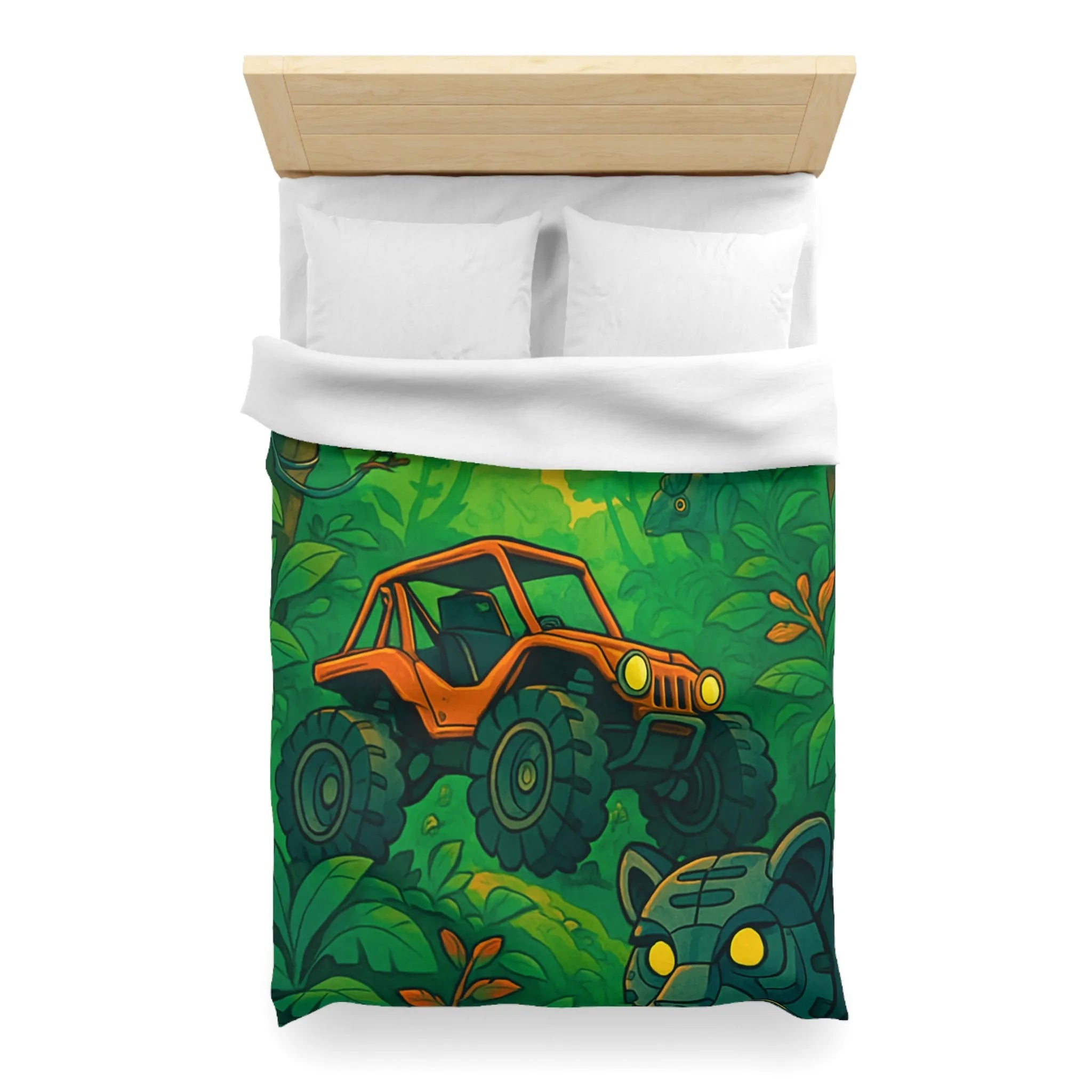 Housse de couette jungle vibrante avec 4x4 orange et panthère mystérieuse