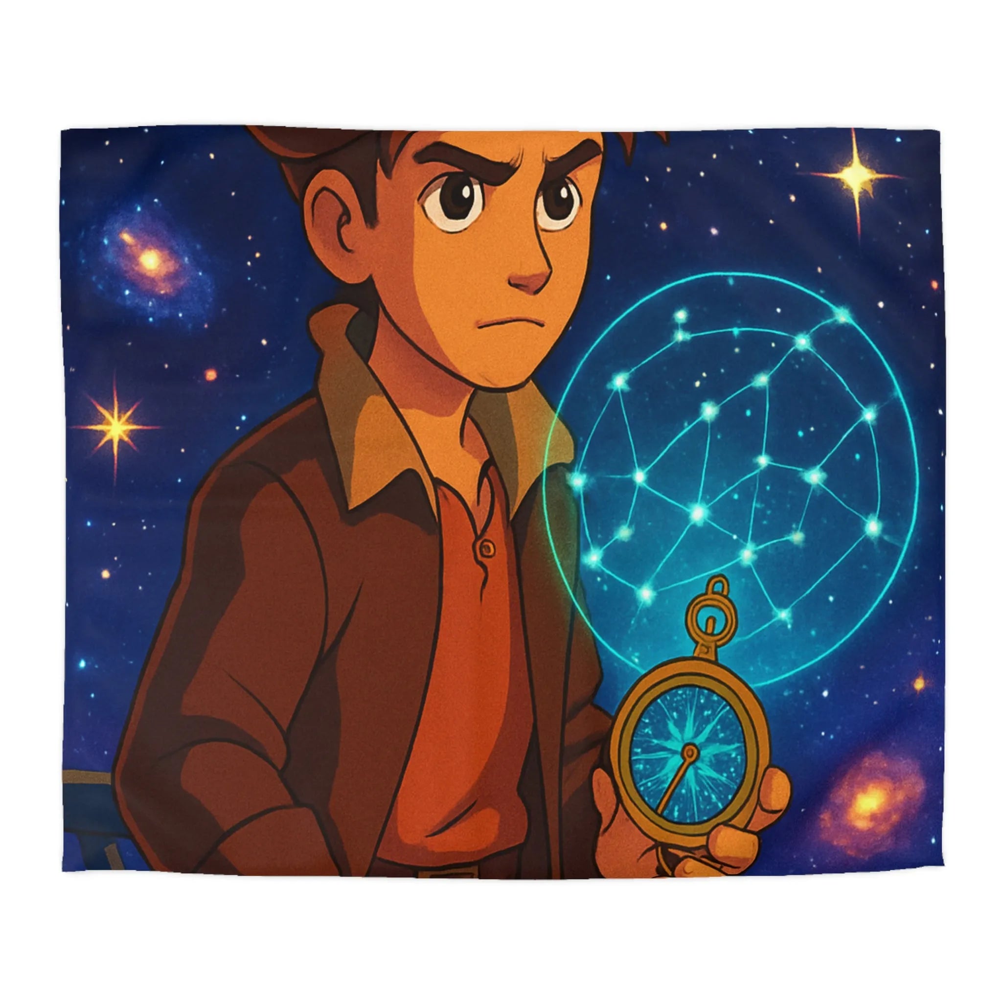 Housse de Couette Enfant Univers Galactique Garçon et Boussole Vintage Motif Étoilé