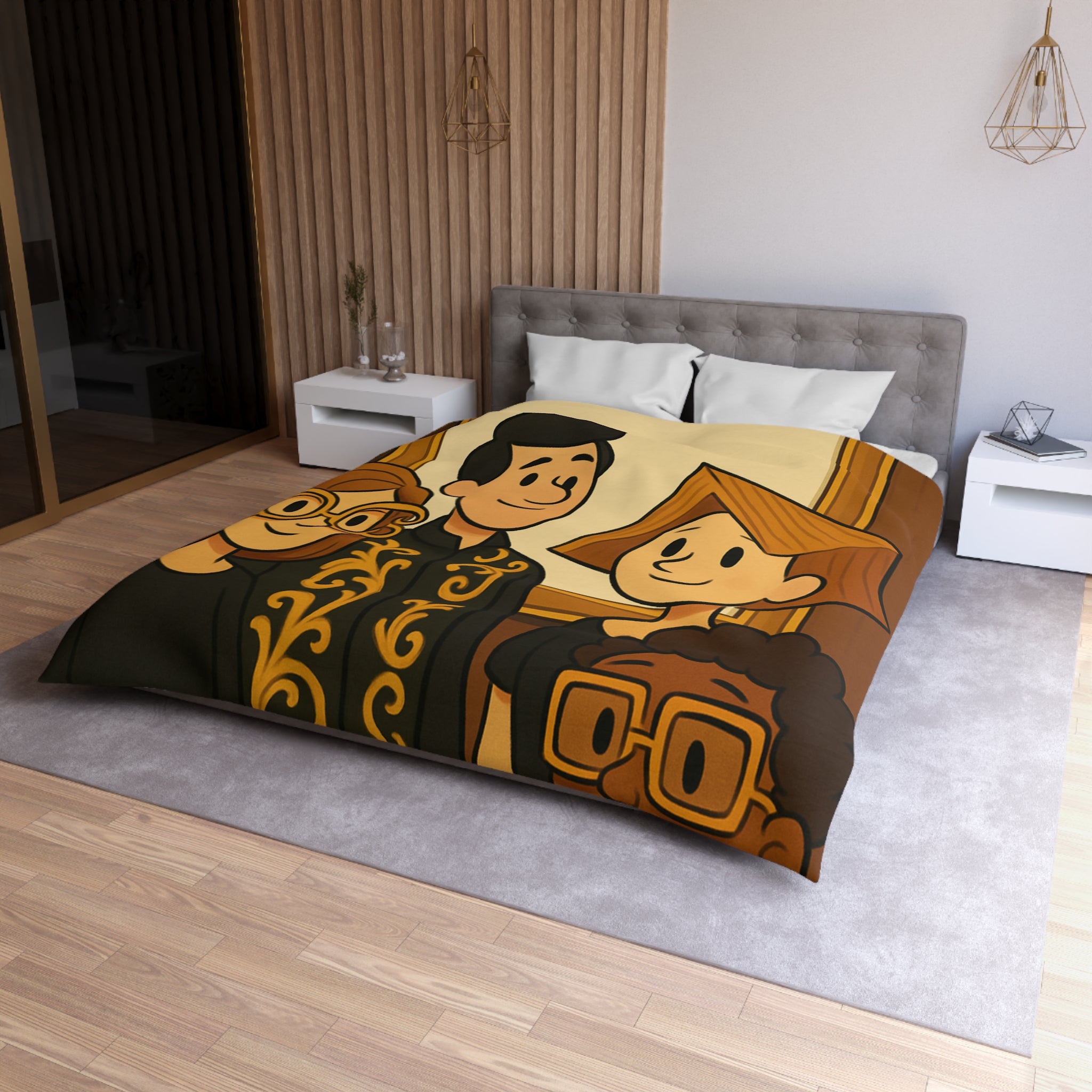 Housse de Couette Originale avec Illustration de Quatre Personnages Animés au Style Unique
