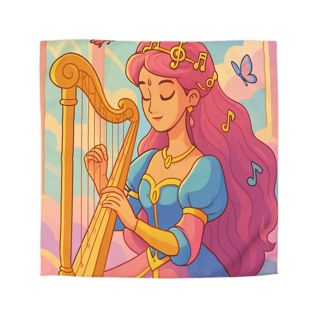 Housse de Couette Magique Princesse Jouant Harpe avec Oiseaux et Papillons Colorés