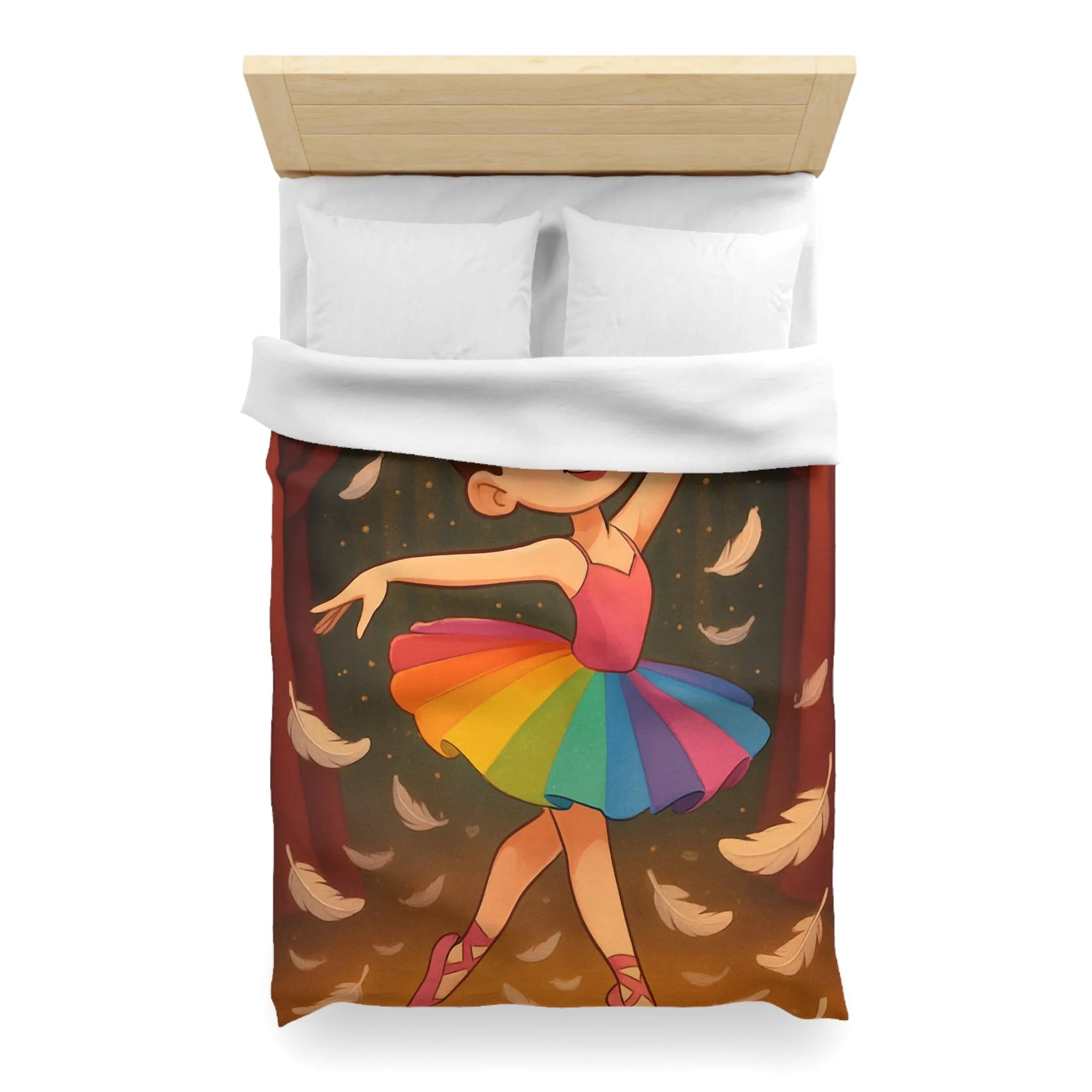 Housse de couette enfant ballerine arc-en-ciel danse plumes féériques pour chambre magique