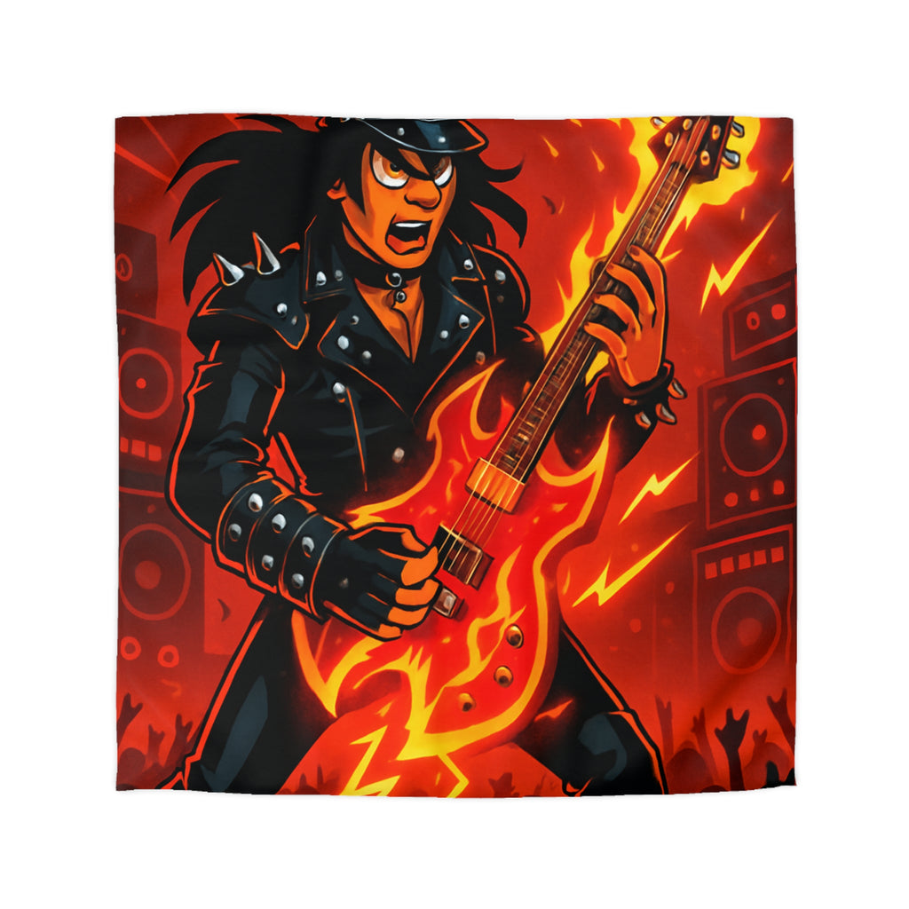 Housse de couette rock énergique avec guitariste enflammé et ambiance concert spectaculaire