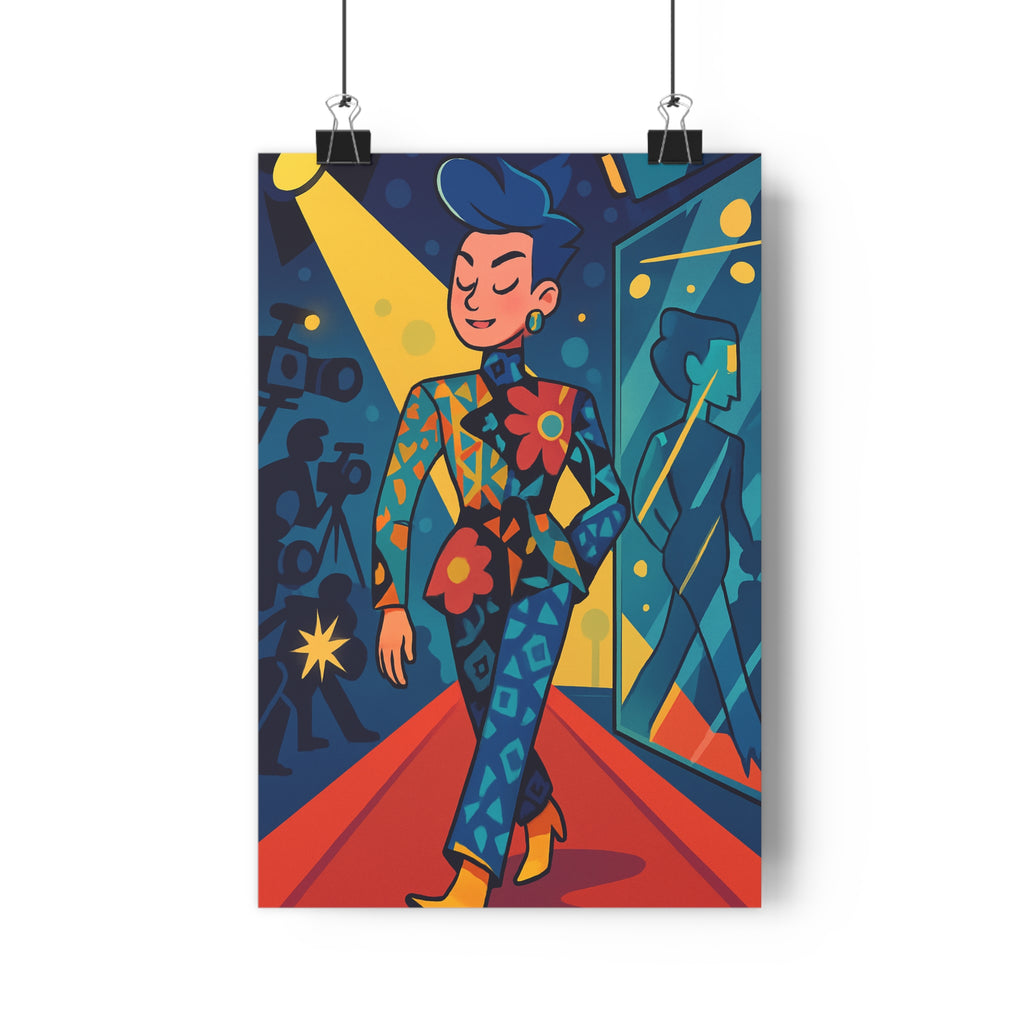 Poster décoratif mode éclectique rouge bleu salon chambre élégant tendance vibrant moderne dynamique design