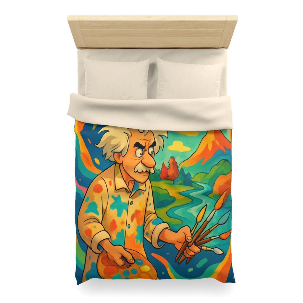 Housse de couette artistique avec peintre et paysage vibrant aux couleurs éclatantes
