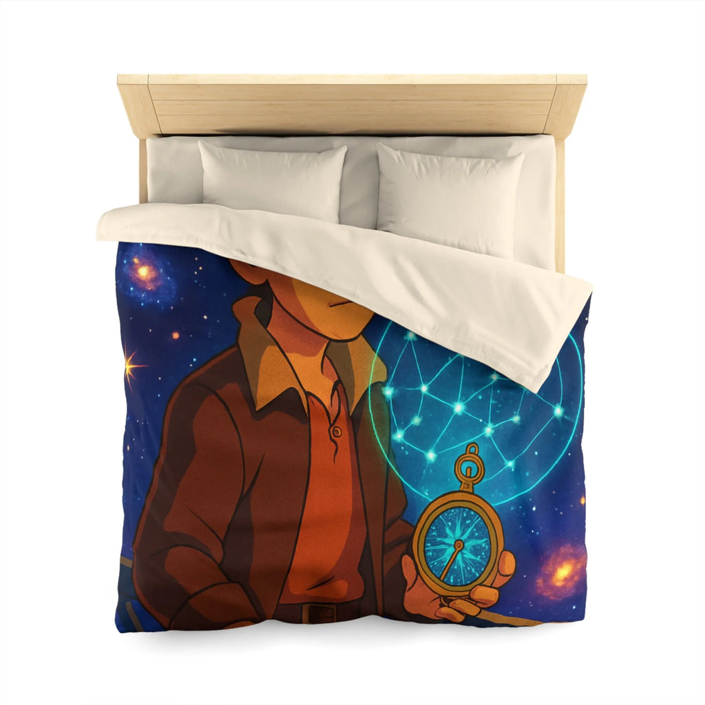 Housse de Couette Enfant Univers Galactique Garçon et Boussole Vintage Motif Étoilé