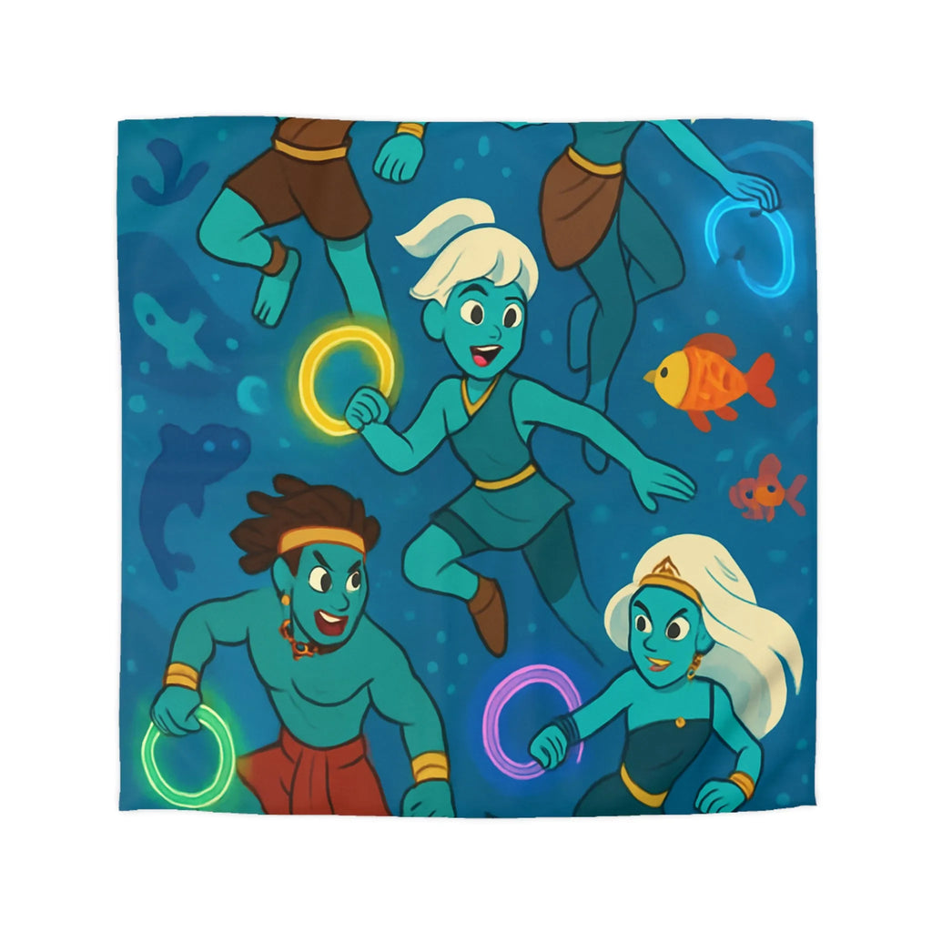 Ensemble de sirènes joyeuses aux cercles lumineux sous la mer, Housse de couette élégante