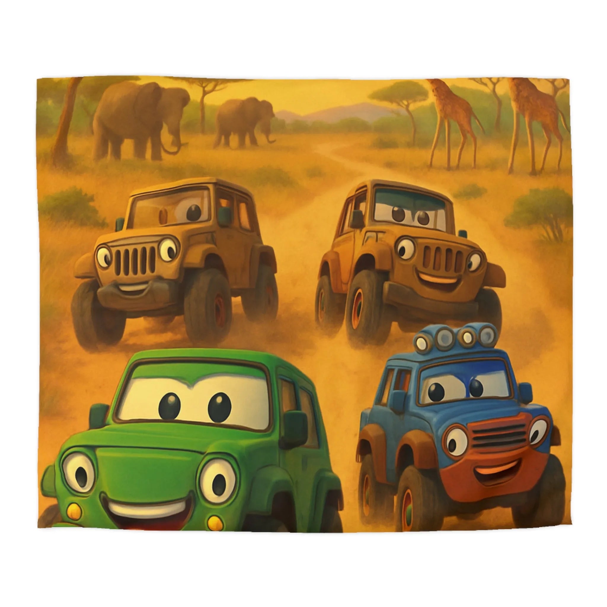 Housse de couette colorée safari savane avec voitures animales pour enfants joyeux