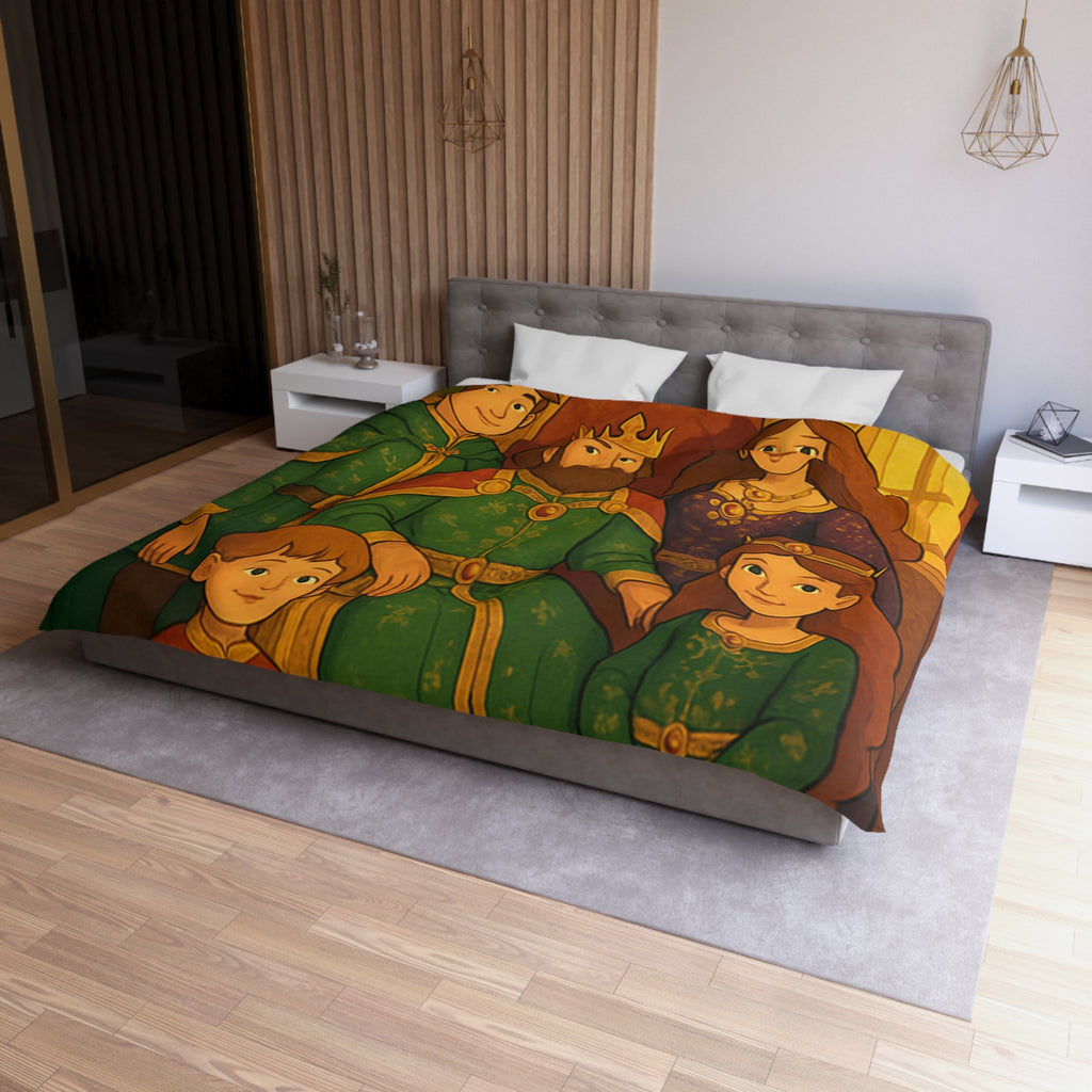 Housse de couette royale médiévale avec motif famille de nobles sur fond chaleureux