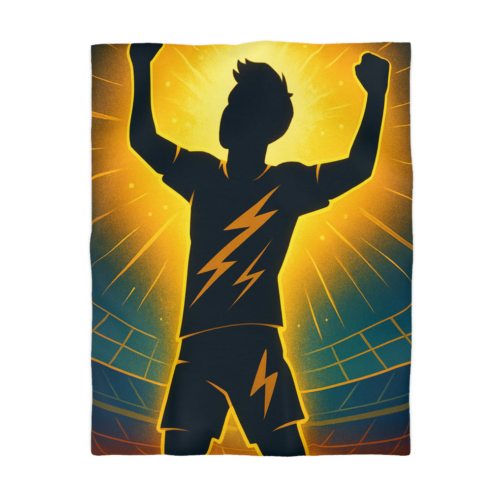 Housse de couette silhouette sportive avec éclair vibrant et fond lumineux unique